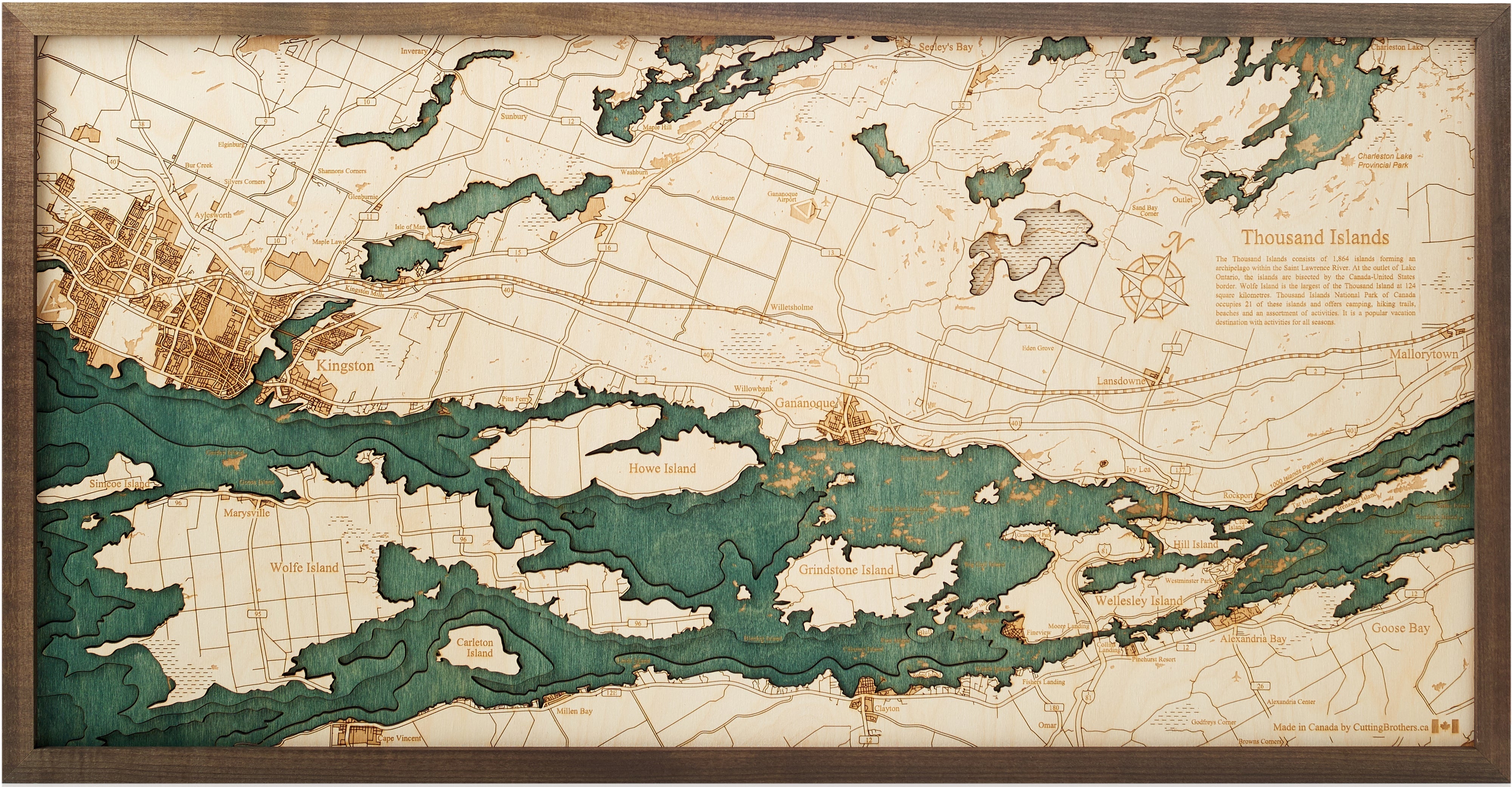 1000 ISLANDS 3D WOODEN WALL MAP - Version M