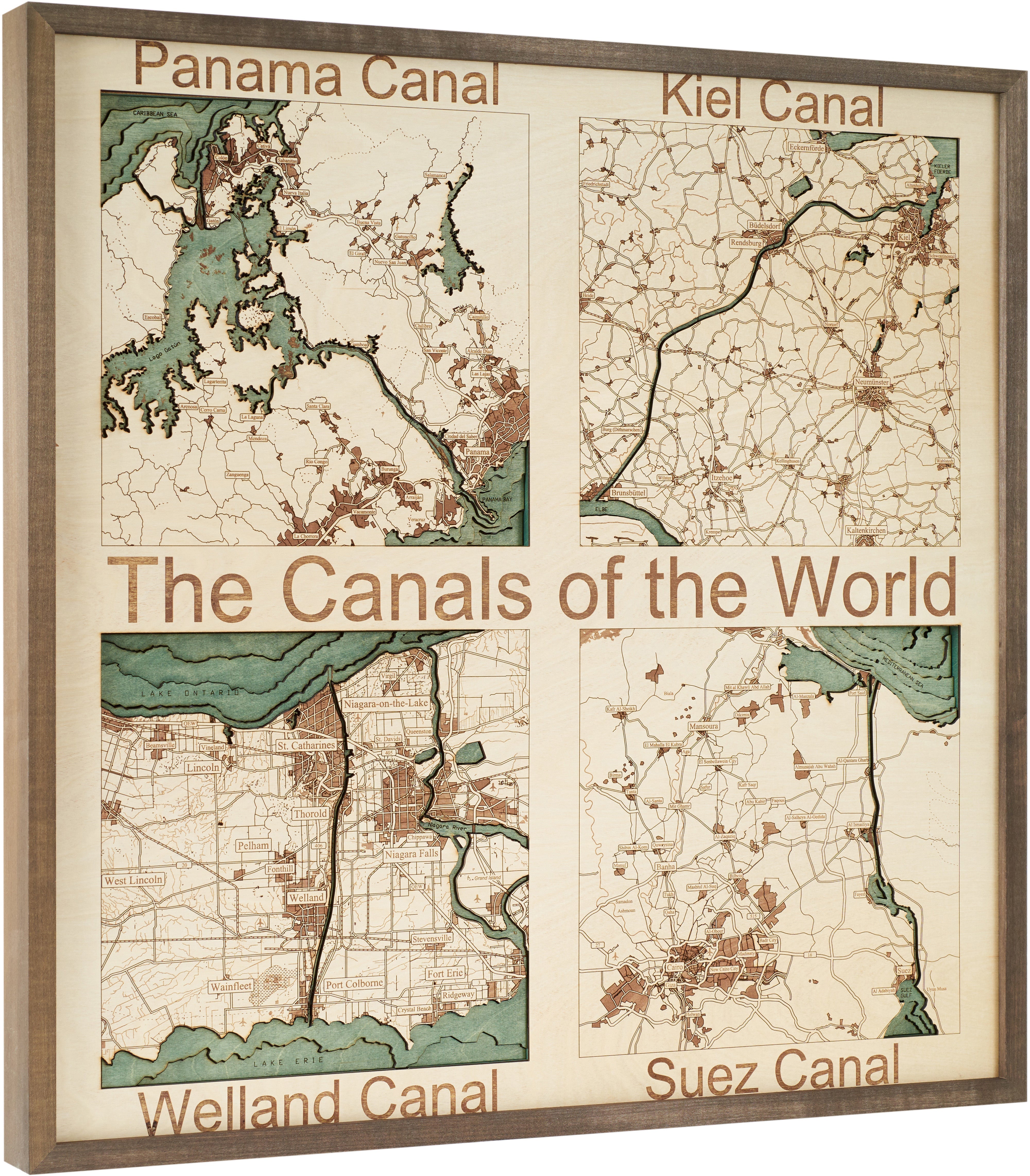 4 CANALS 3D WOODEN WALL MAP - Version L