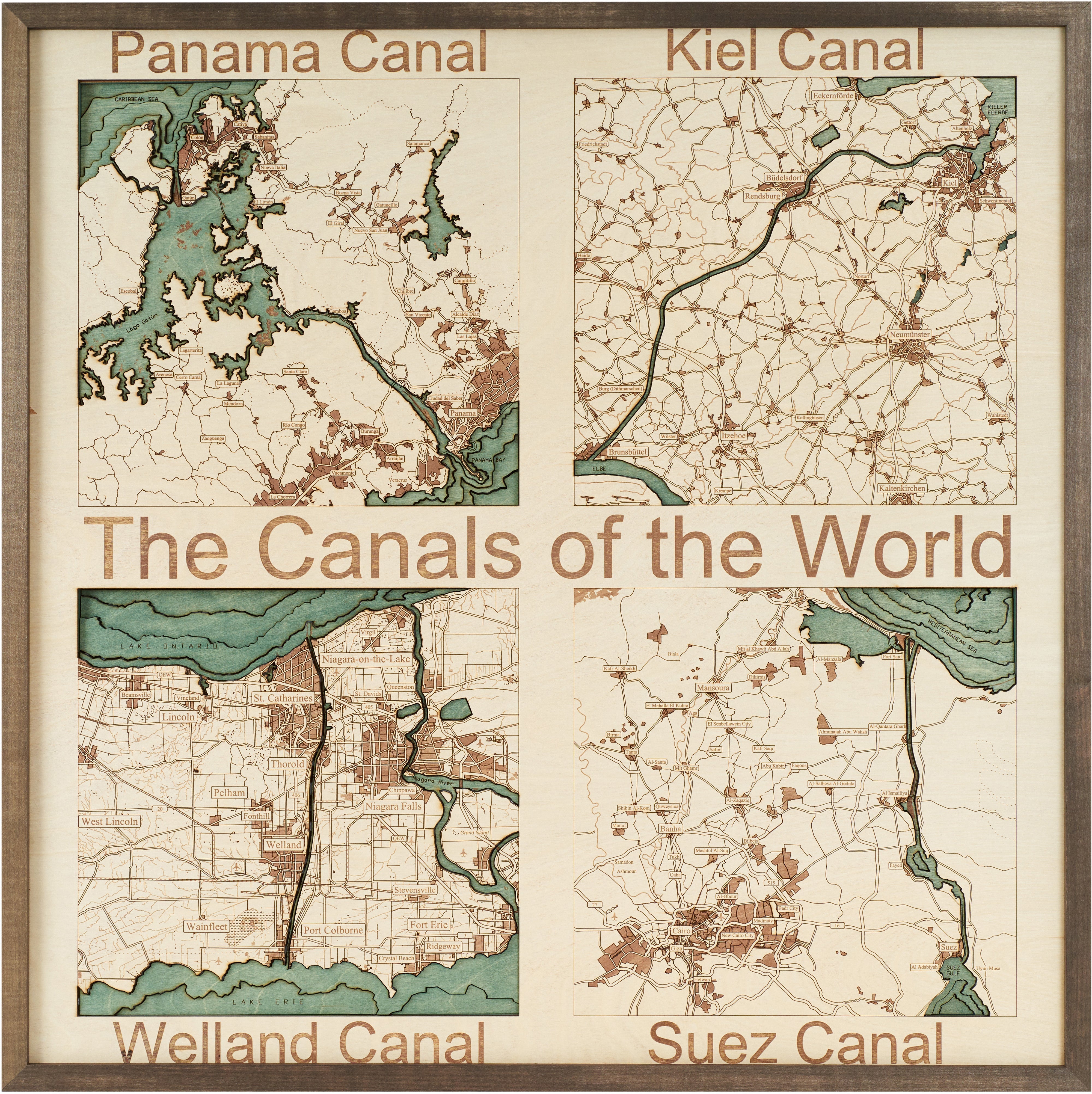 4 CANALS 3D WOODEN WALL MAP - Version L