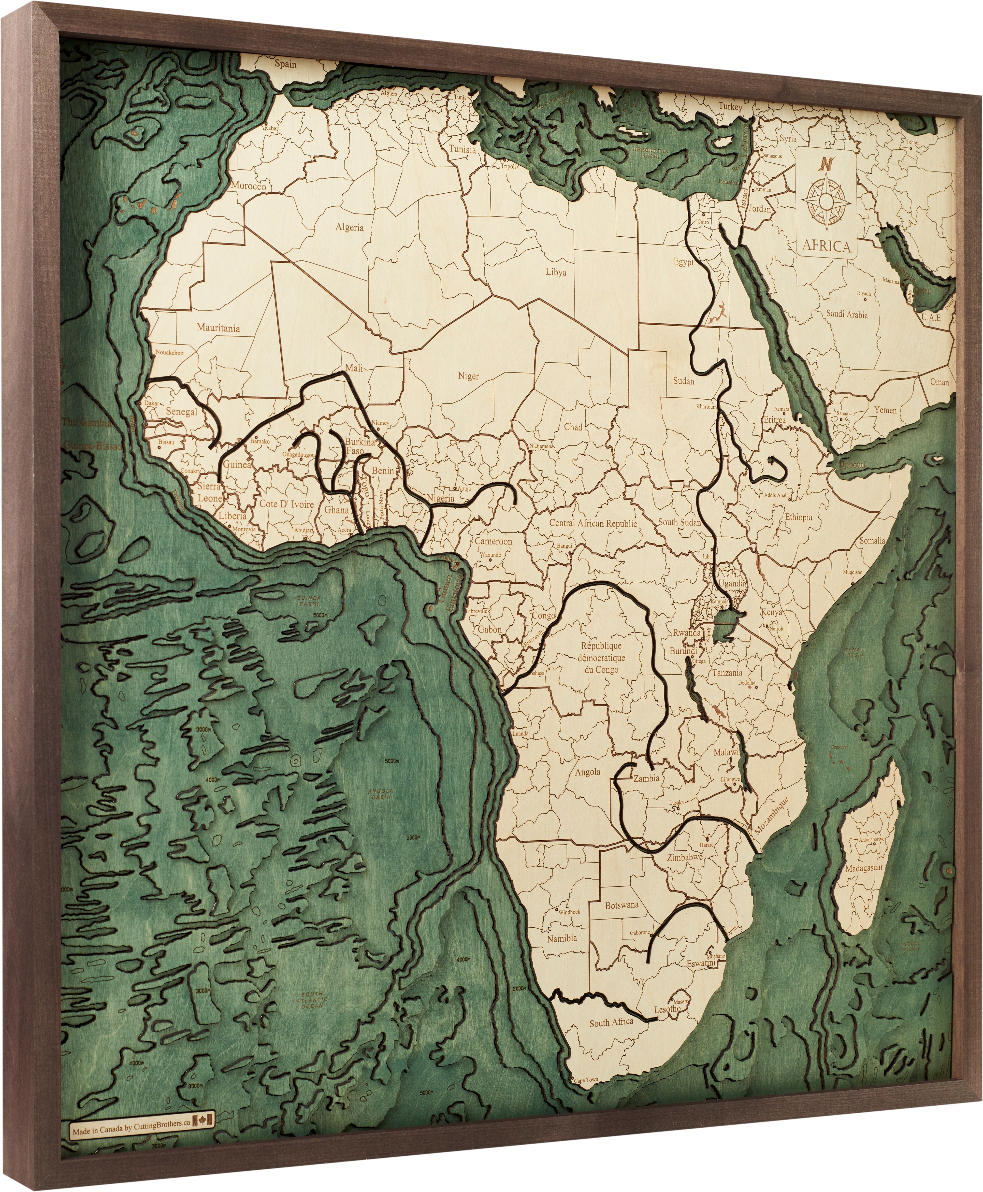 AFRICA 3D WOODEN WALL MAP - Version L