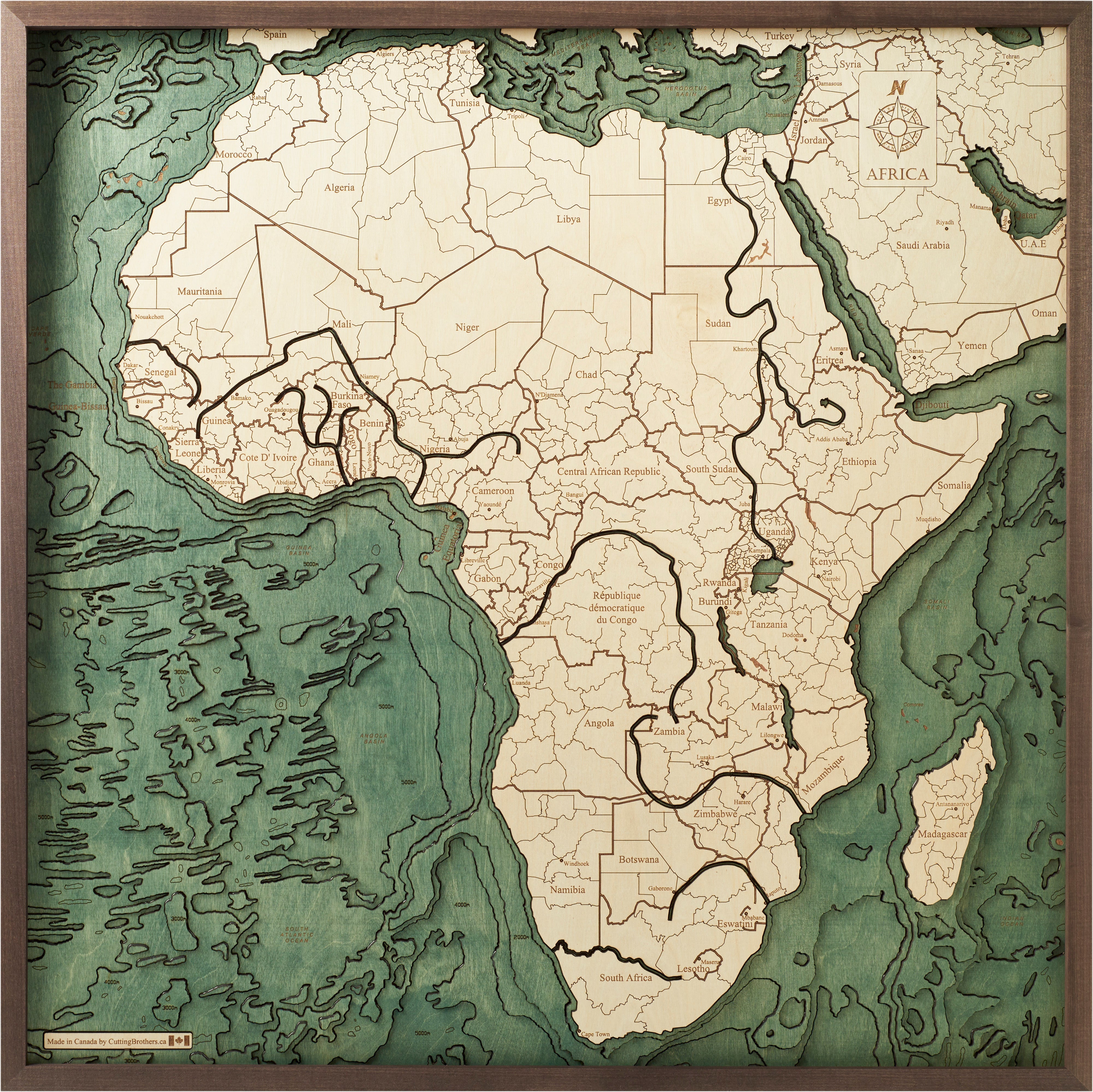 AFRICA 3D WOODEN WALL MAP - Version L