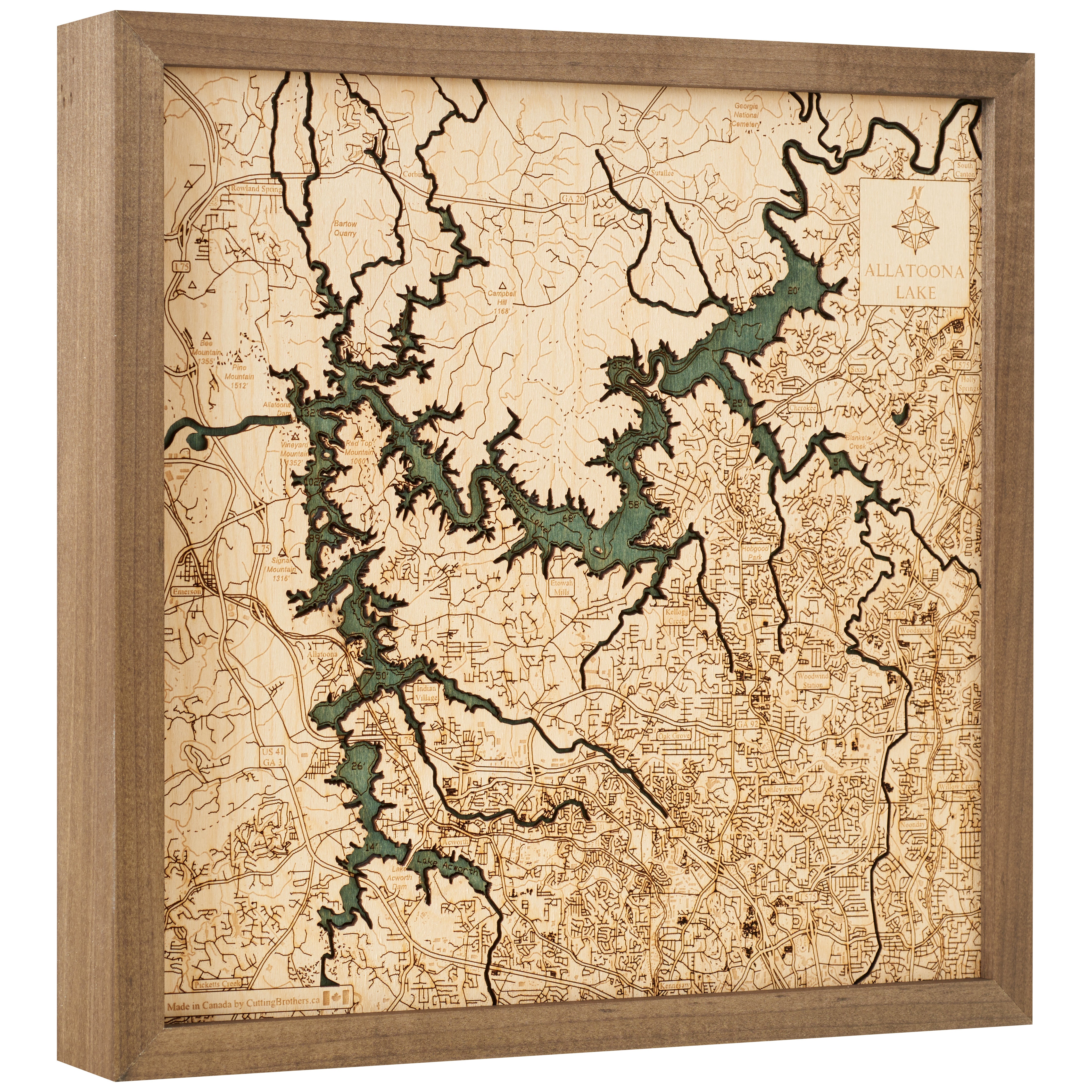 ALLATOONA LAKE 3D WOODEN WALL MAP - Version S