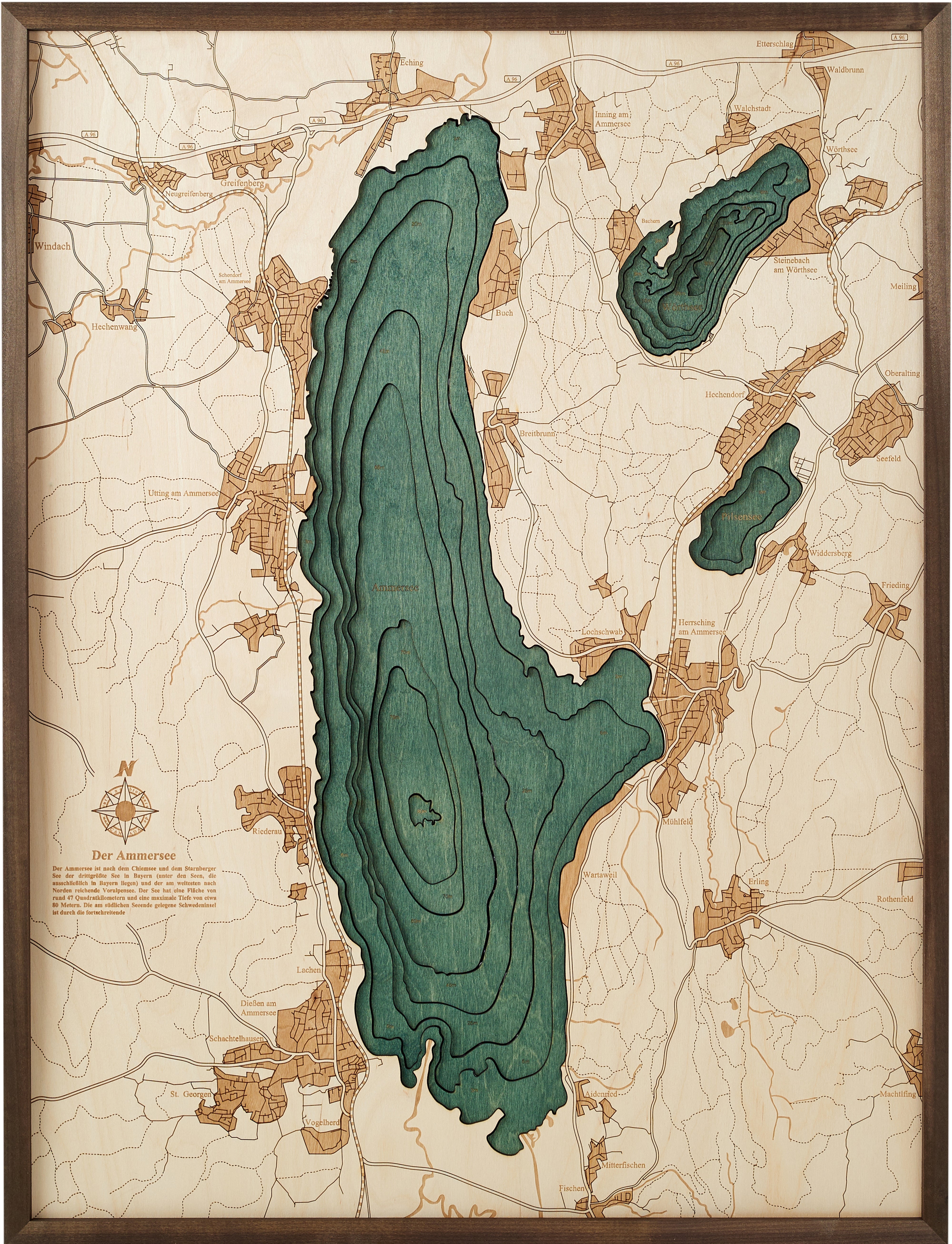 LAKE AMMER 3D WOODEN WALL MAP - Version L