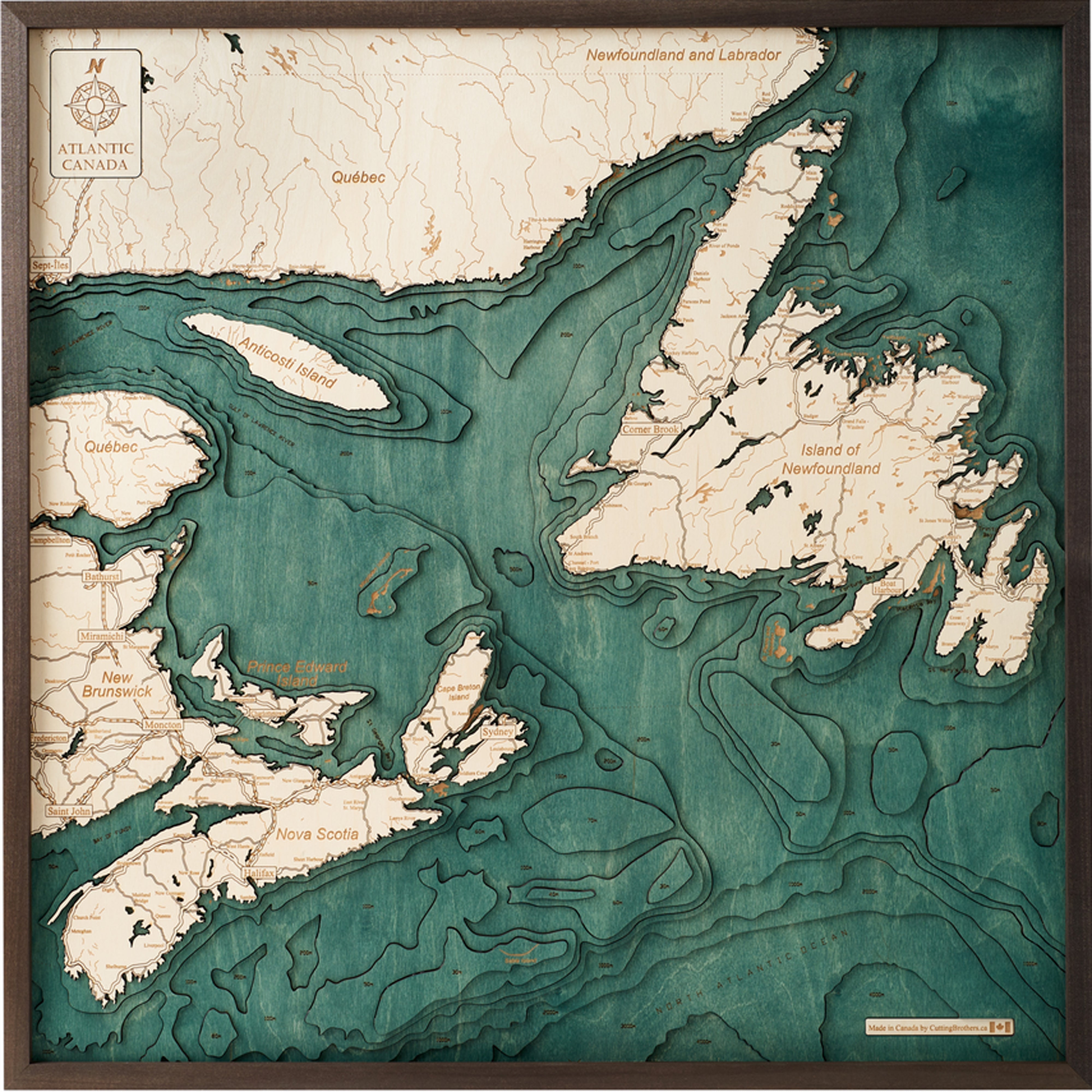 ATLANTIC CANADA 3D WOODEN WALL MAP - Version L