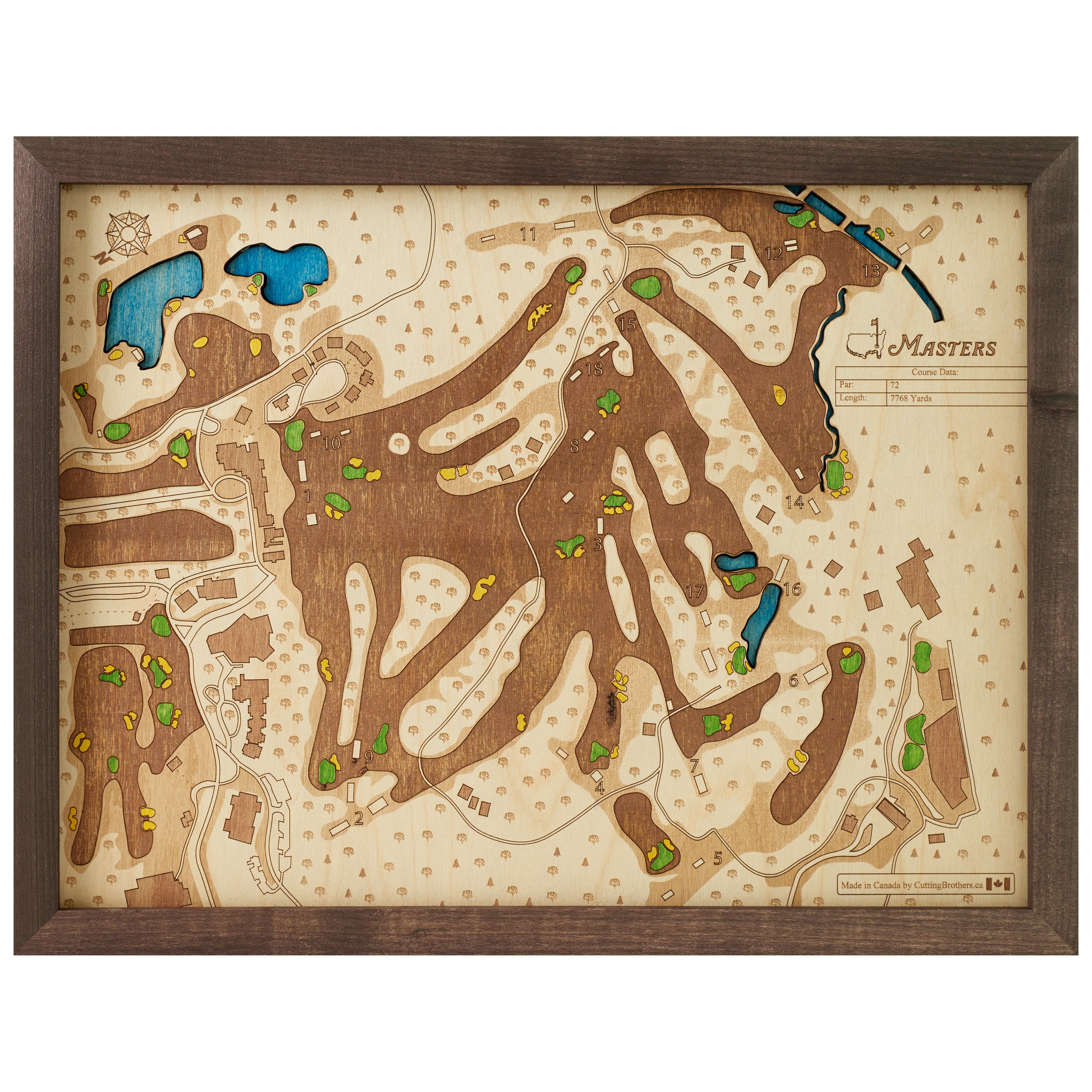 AUGUSTE NATIONAL GOLF CLUB 3D WOODEN WALL MAP - Version L