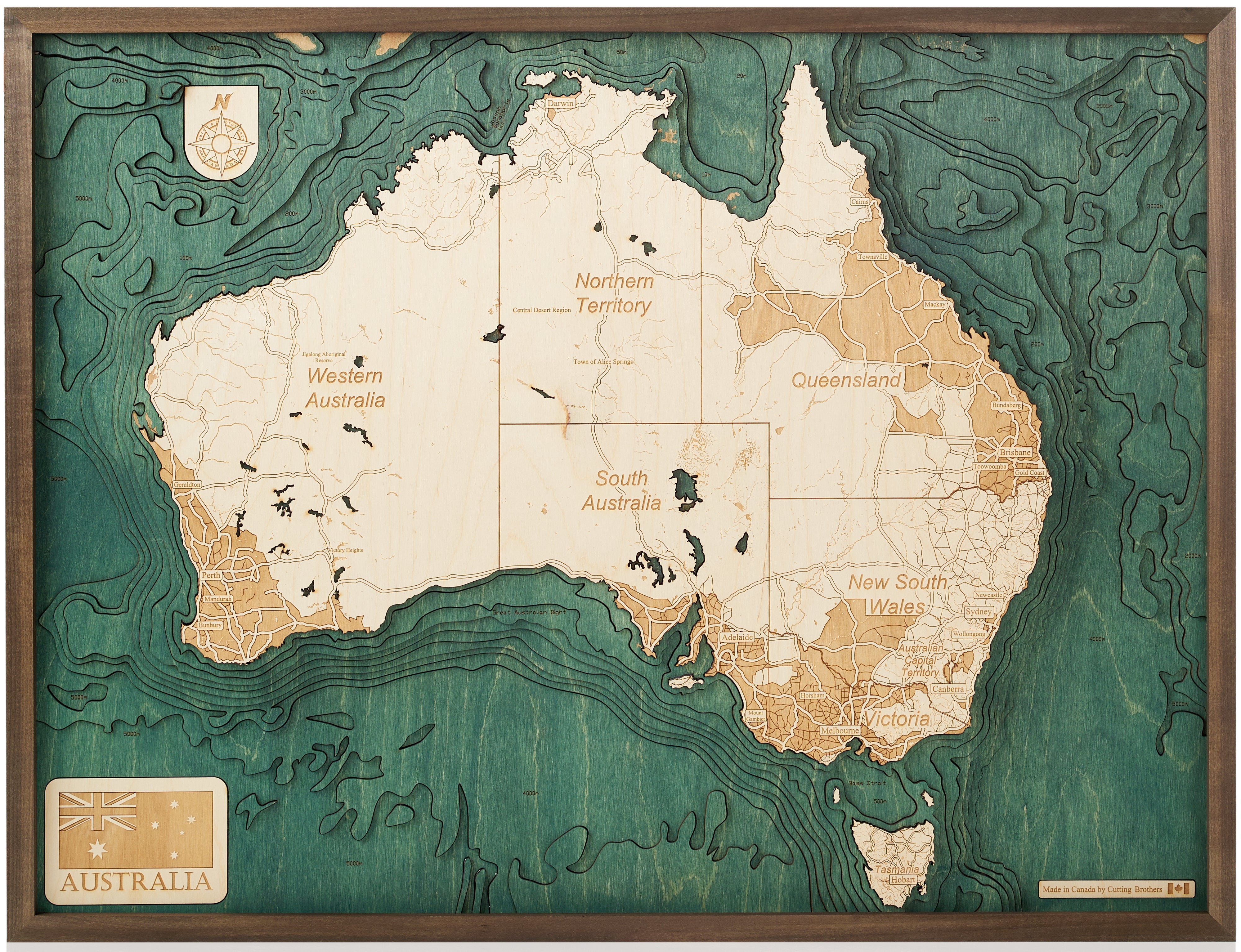 AUSTRALIA 3D WOODEN WALL MAP - Version L