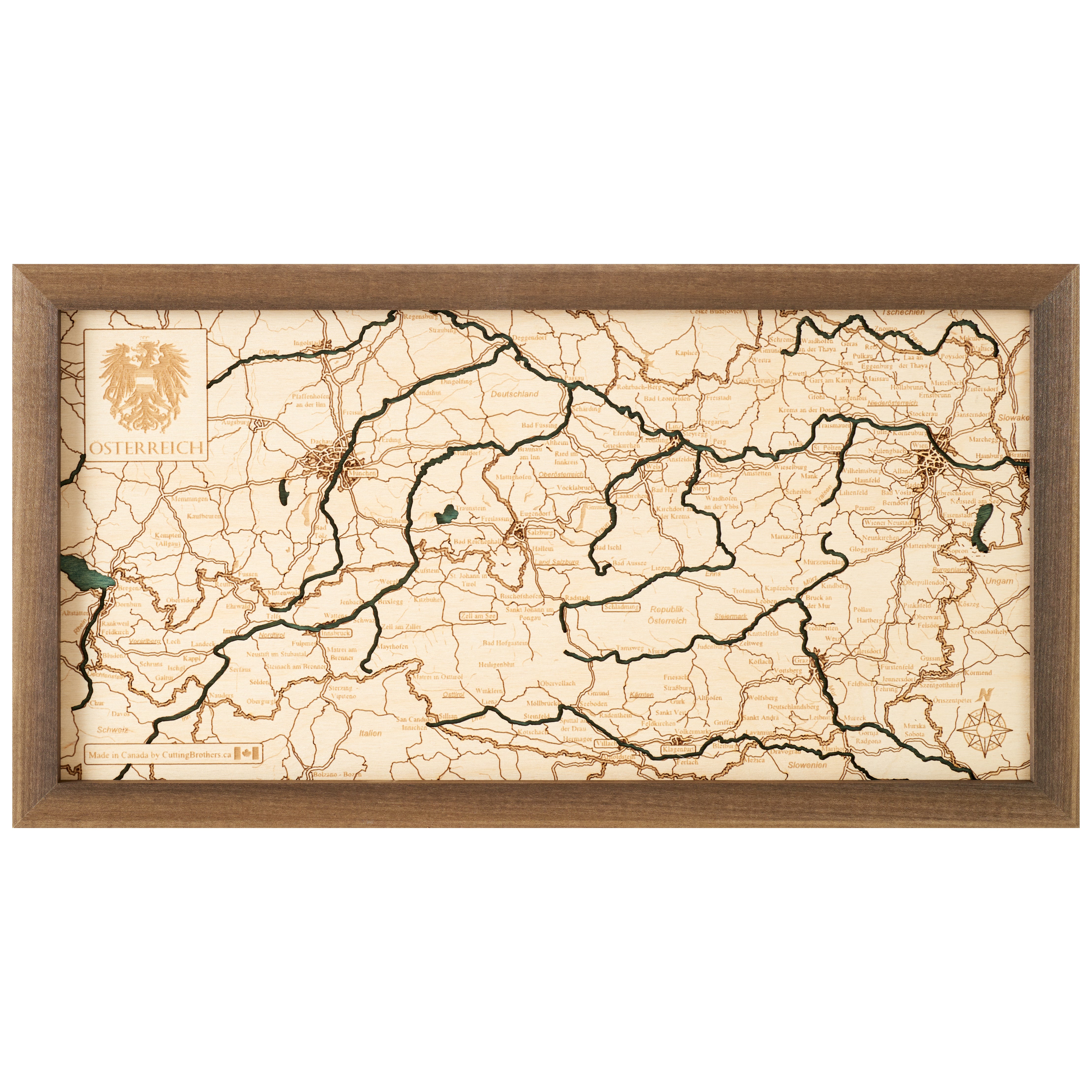 AUSTRIA 3D WOODEN WALL MAP - Version S