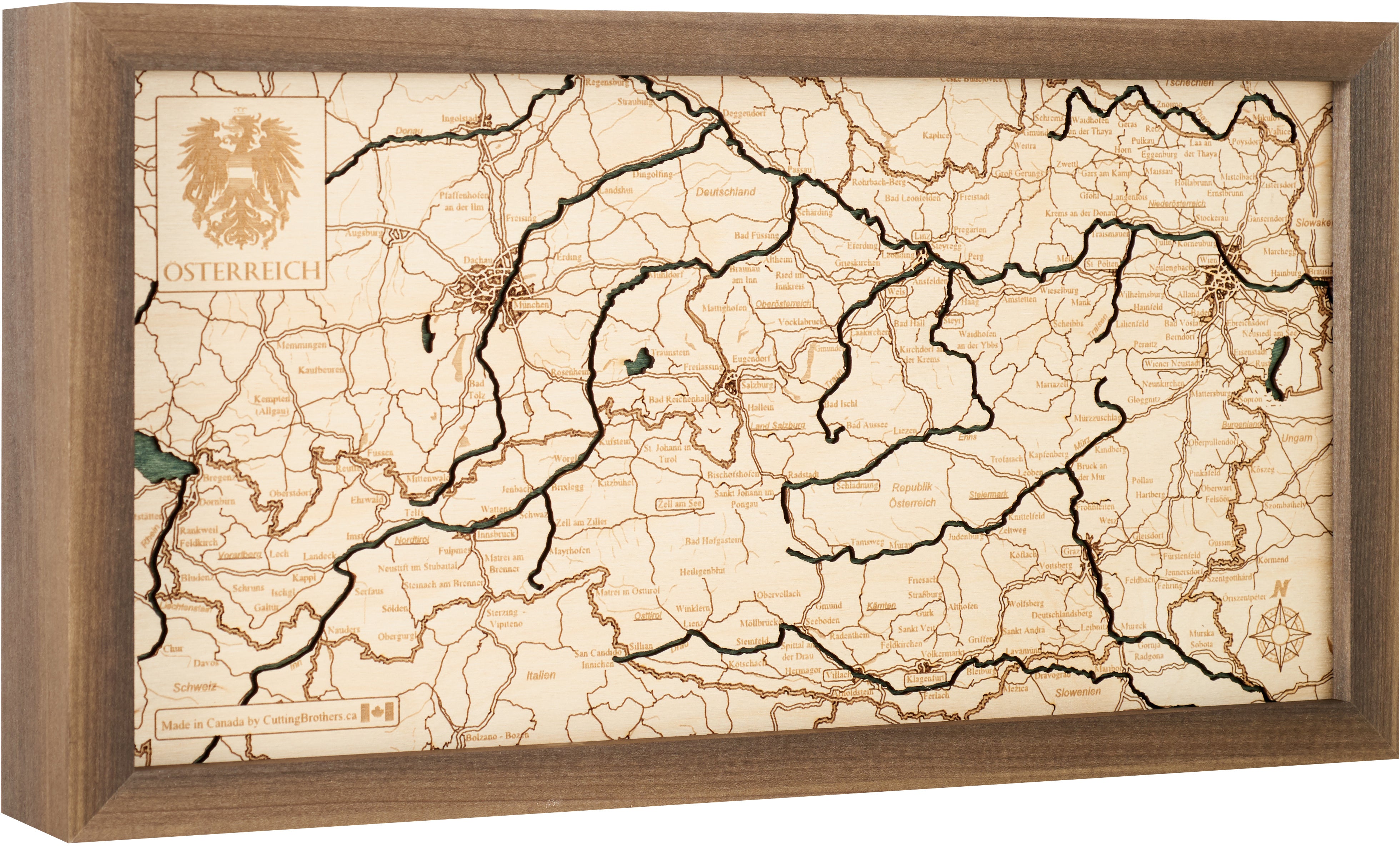 AUSTRIA 3D WOODEN WALL MAP - Version S