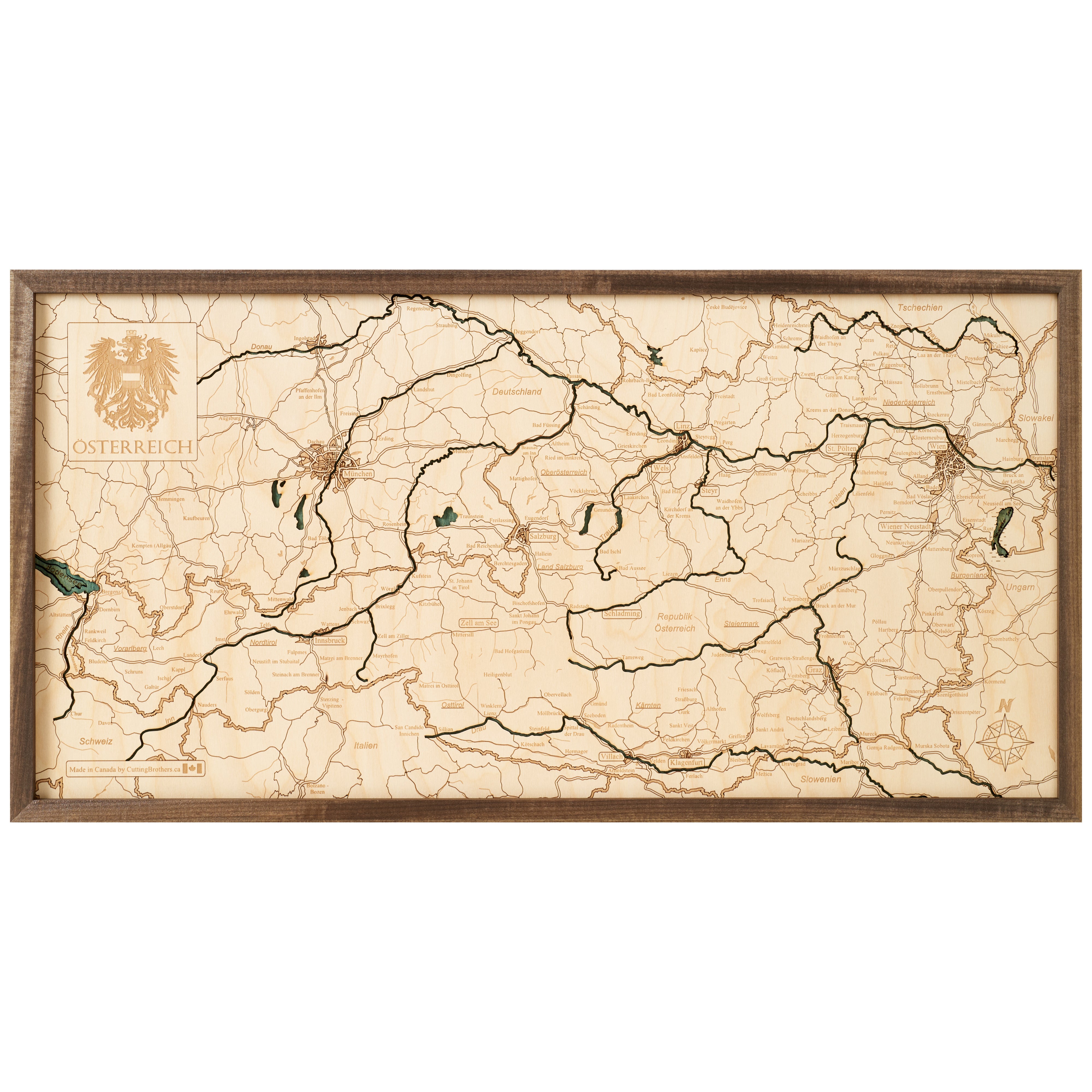 AUSTRIA 3D WOODEN WALL MAP - Version M