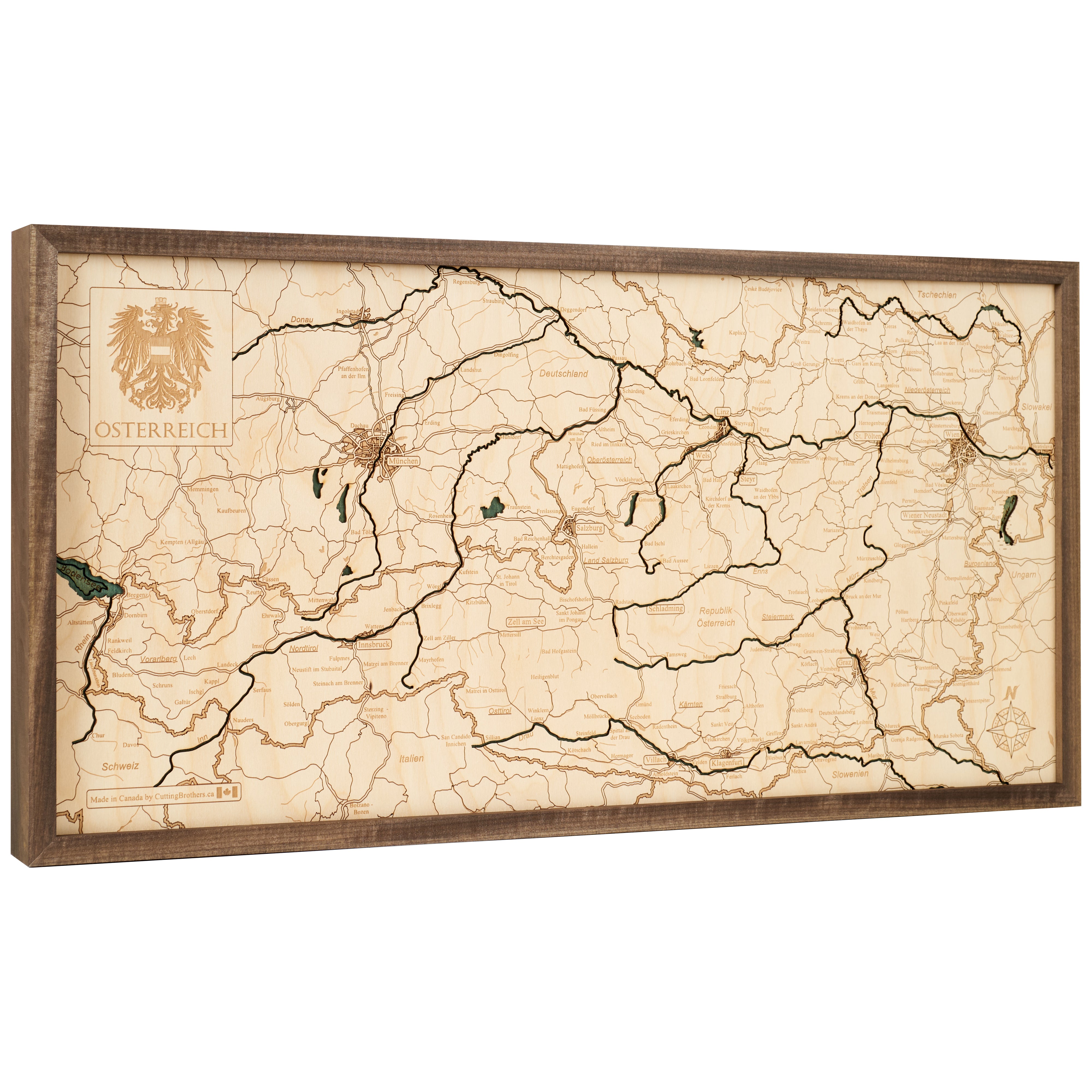 AUSTRIA 3D WOODEN WALL MAP - Version M