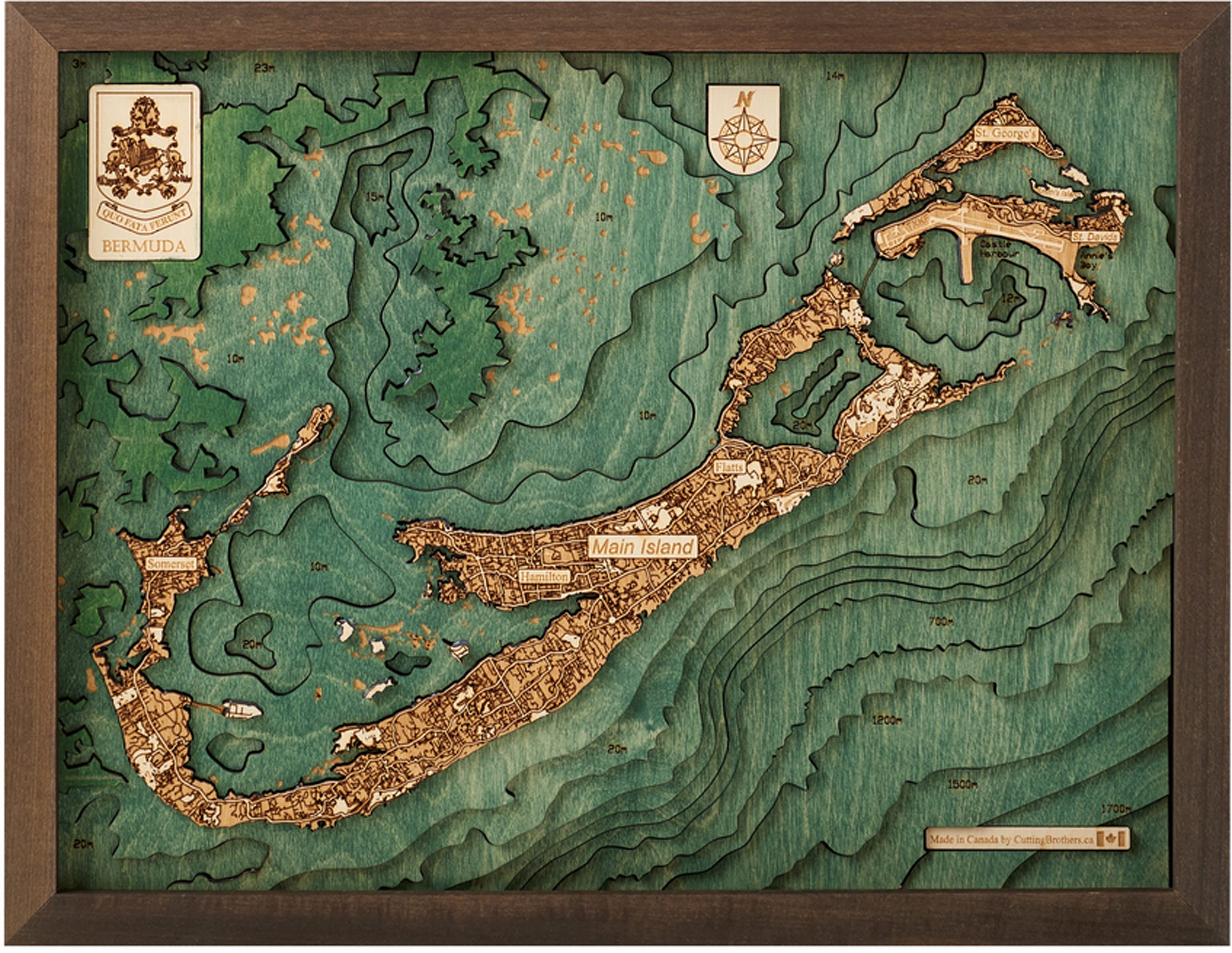 BERMUDA 3D WOODEN WALL MAP - Version S