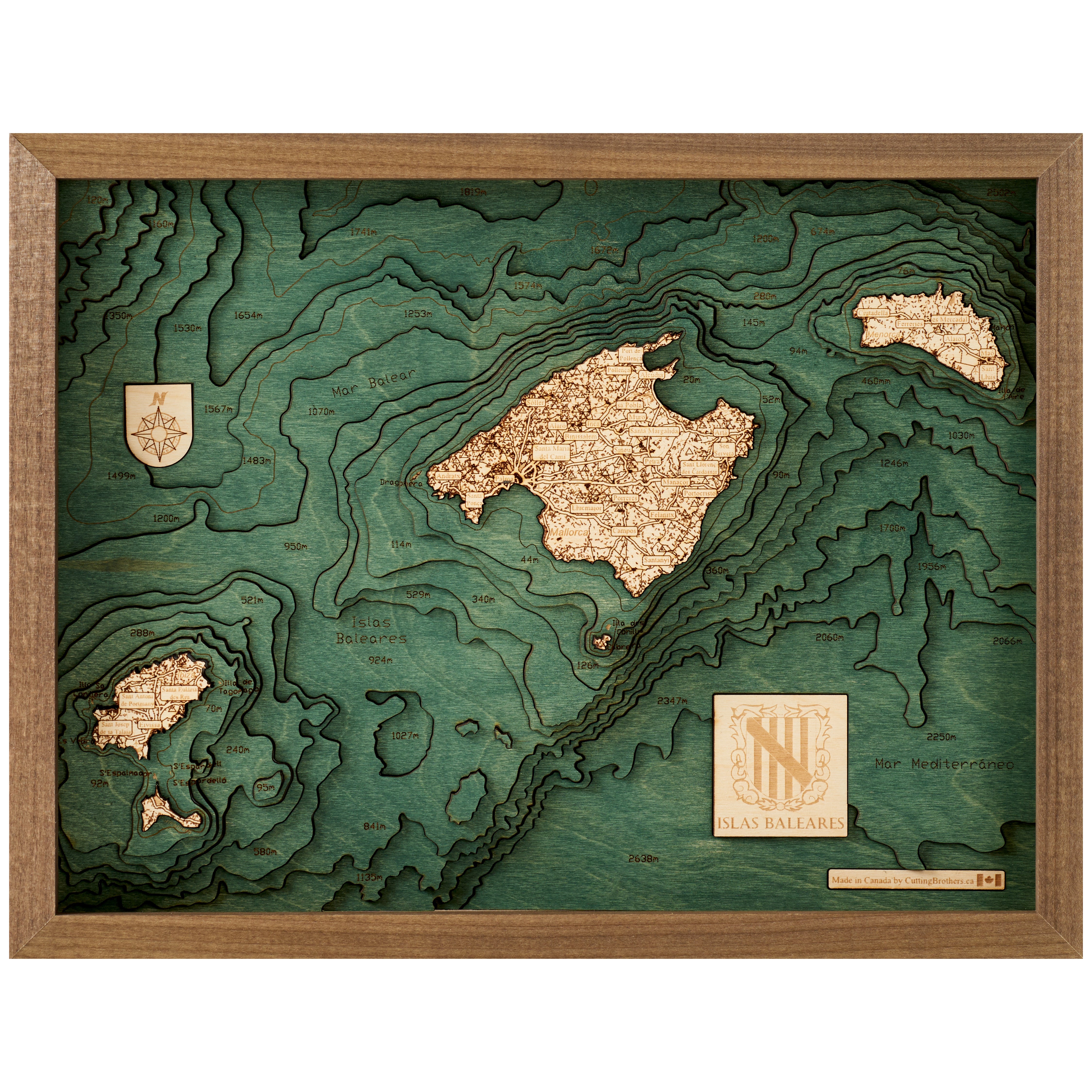 BALEARIC ISLANDS 3D WOODEN WALL MAP - Version S