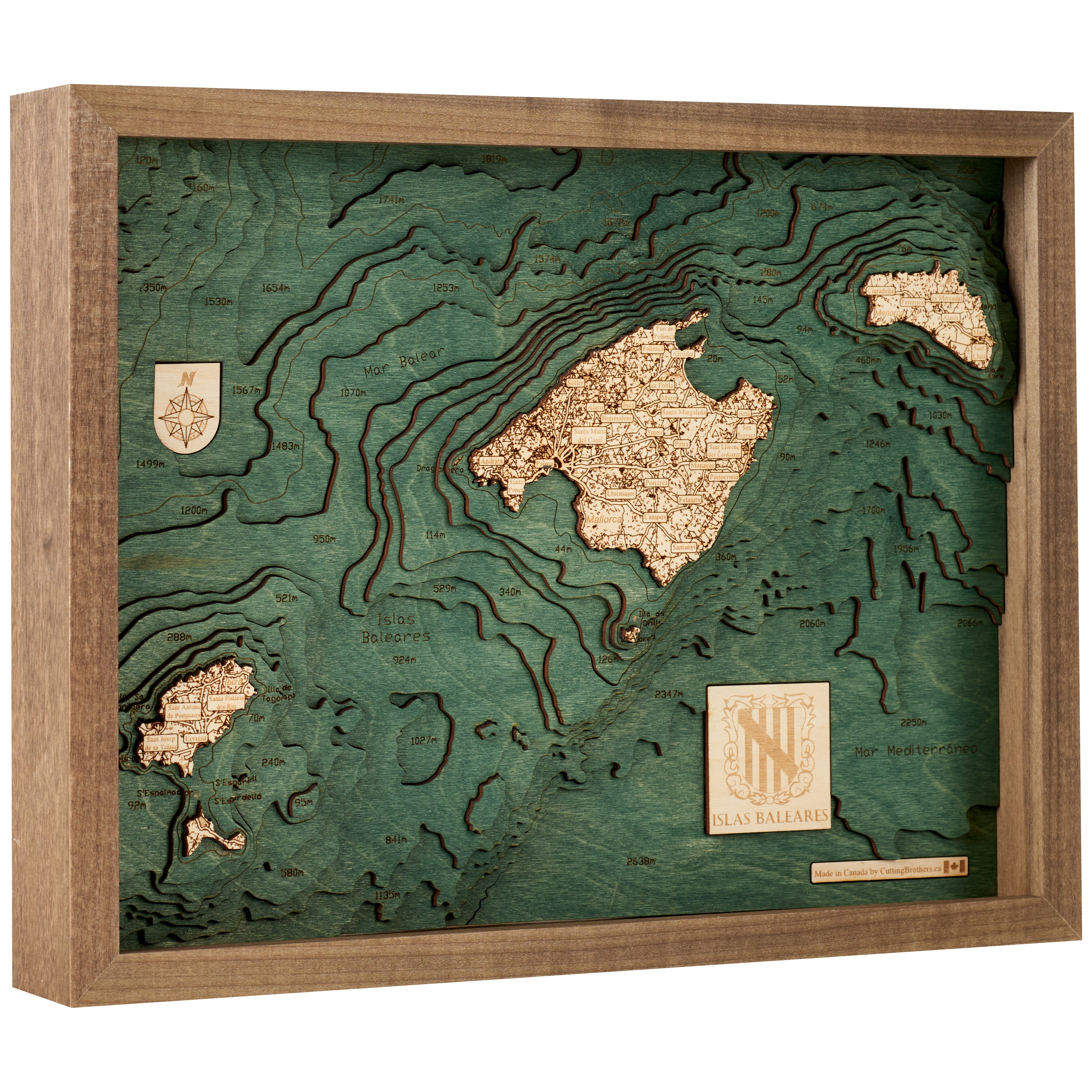 BALEARIC ISLANDS 3D WOODEN WALL MAP - Version S