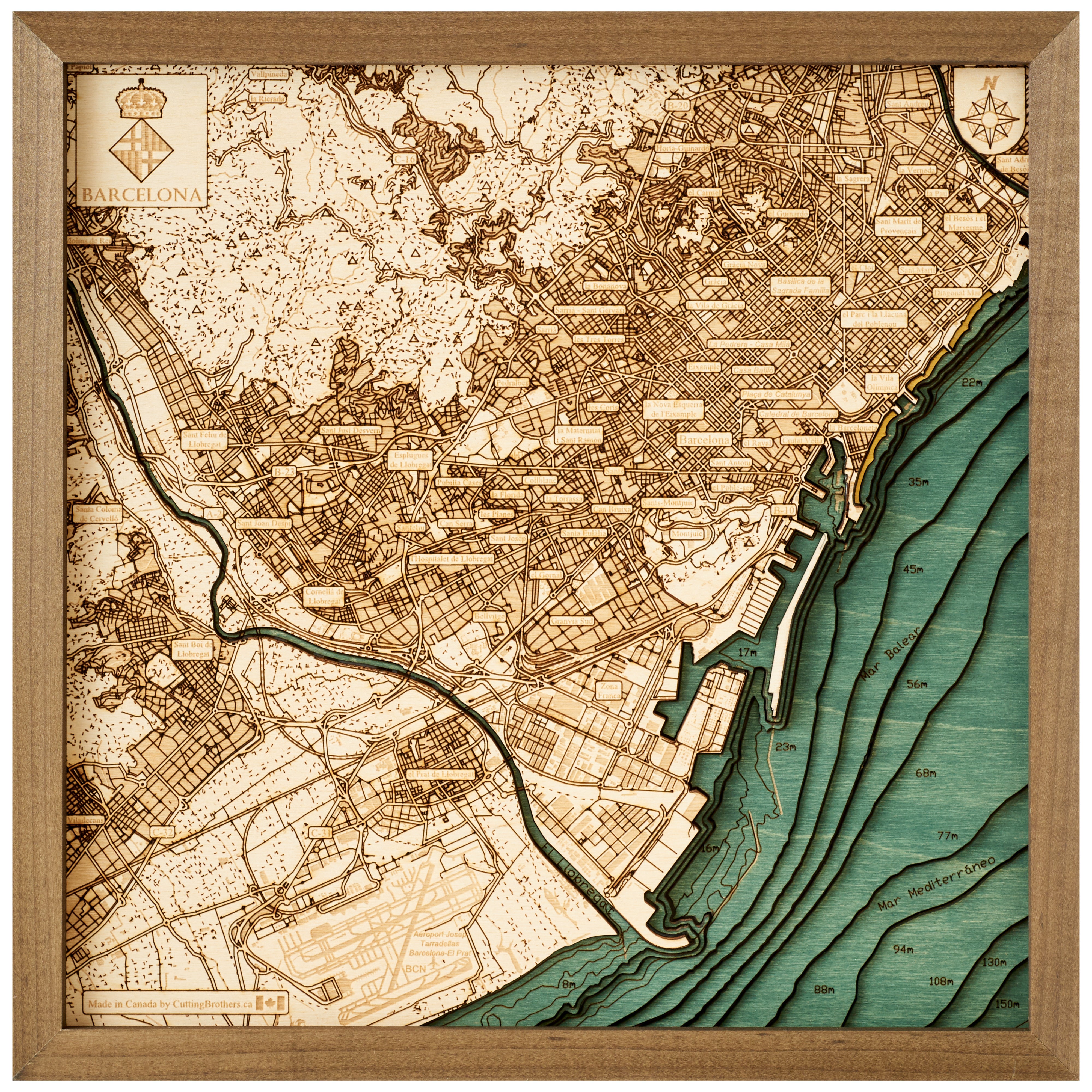 BARCELONA 3D WOODEN WALL MAP - Version S