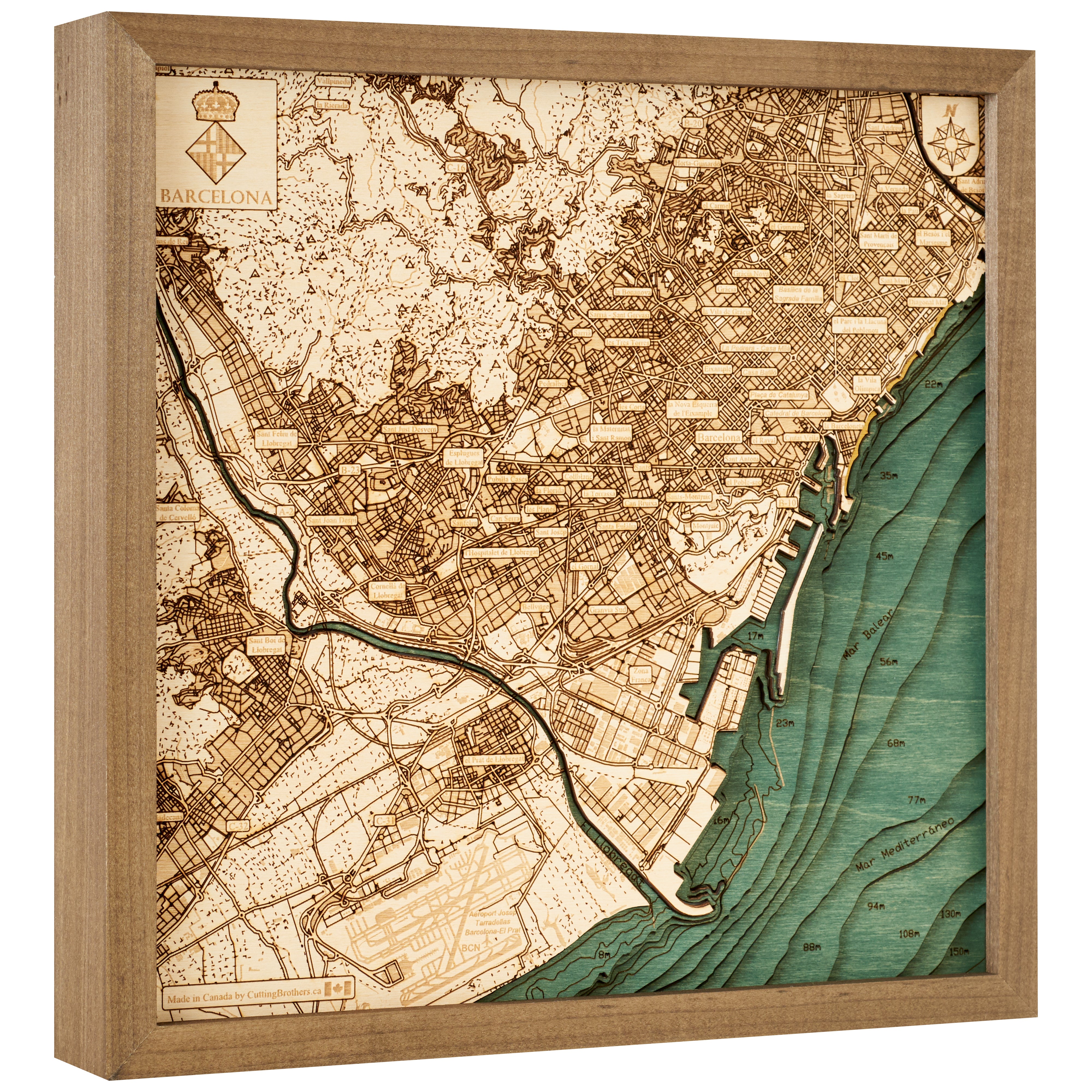 BARCELONA 3D WOODEN WALL MAP - Version S