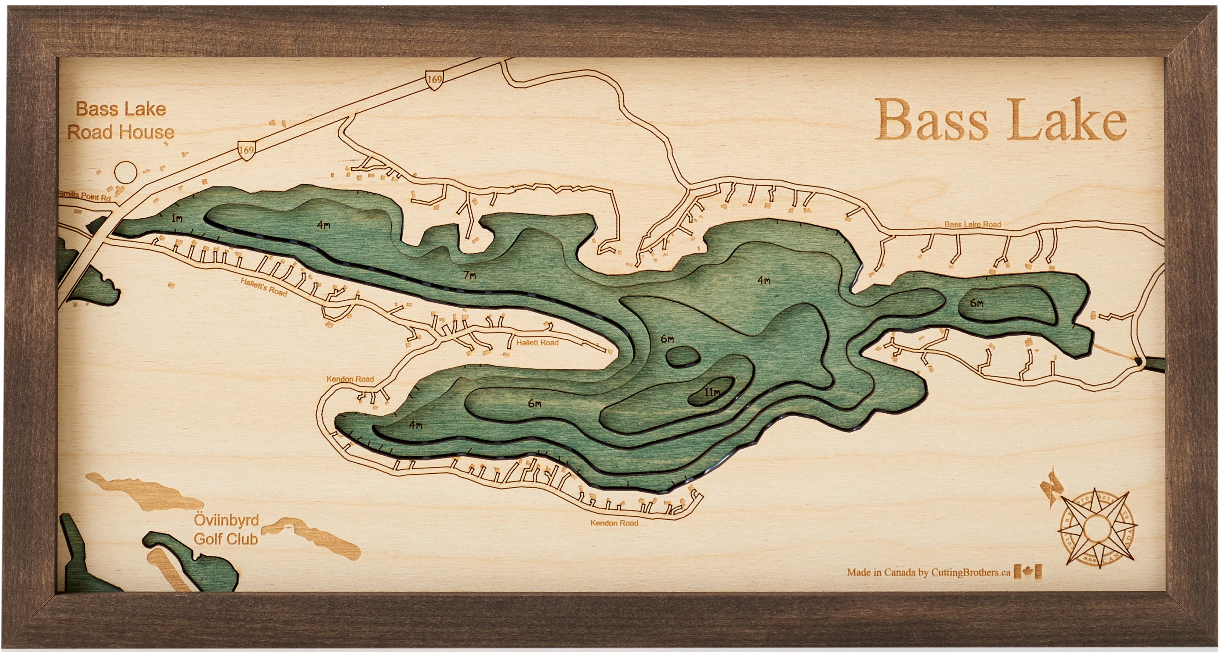 BASS LAKE 3D WOODEN WALL MAP - Version S