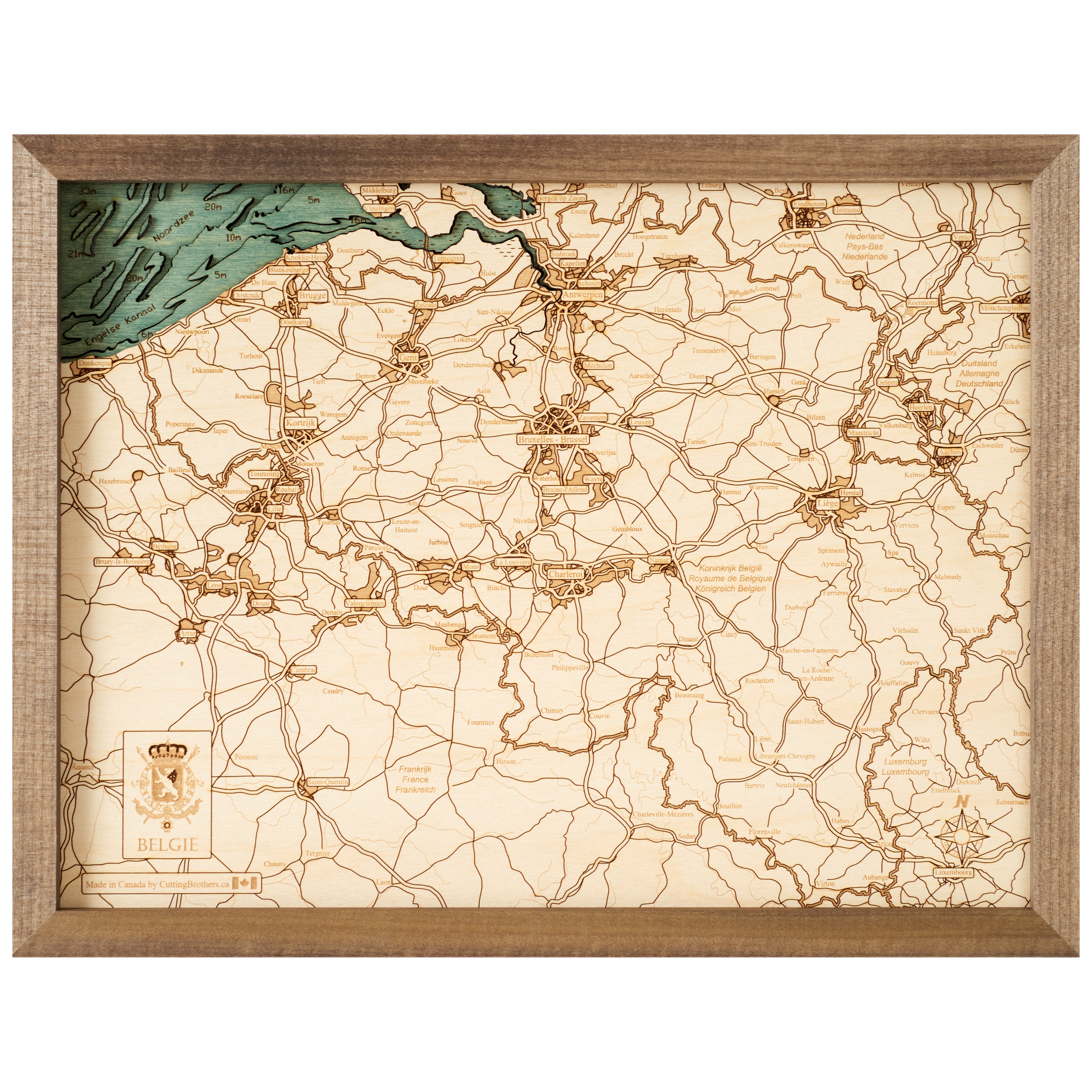 BELGIUM 3D WOODEN WALL MAP - Version S