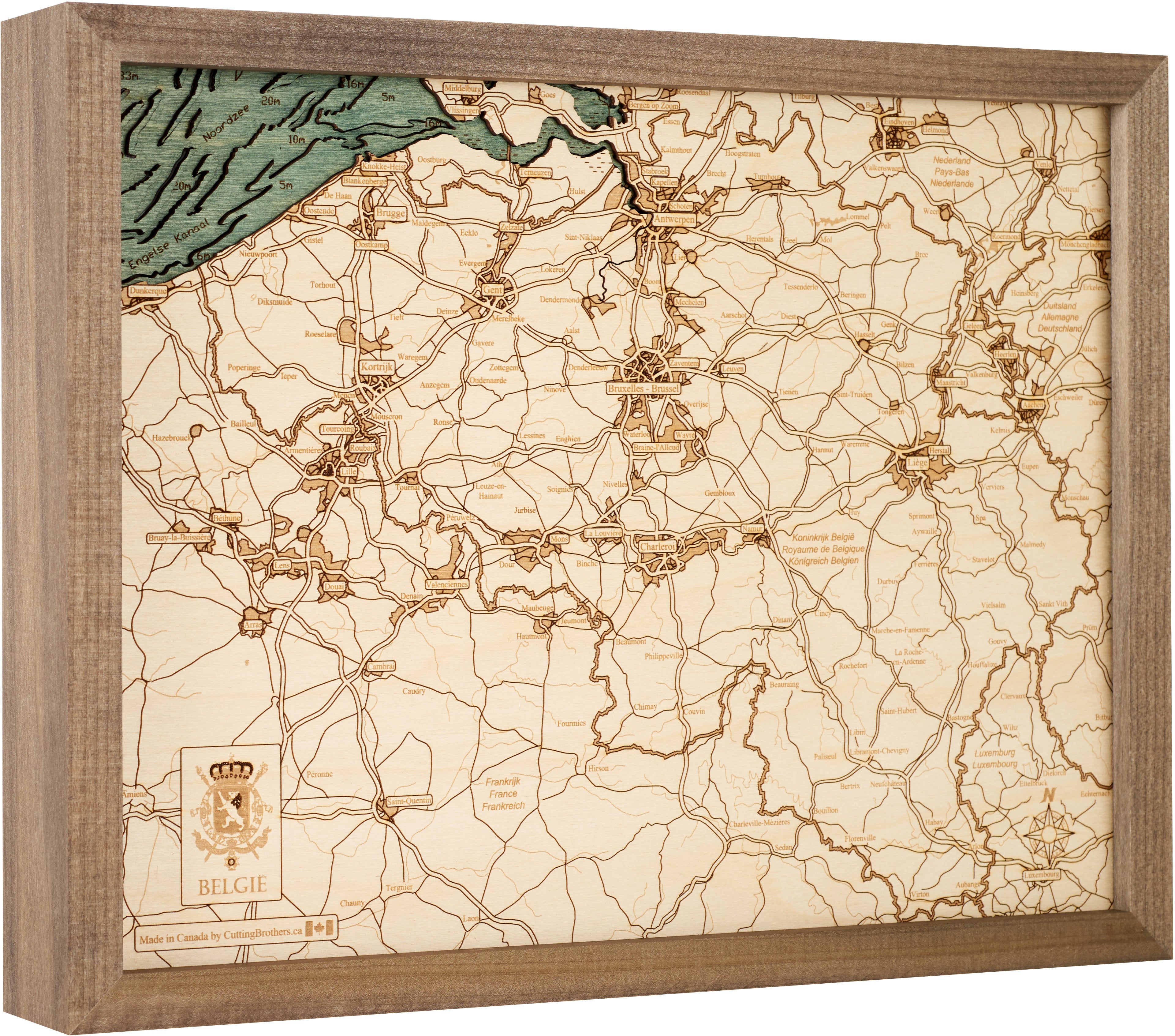 BELGIUM 3D WOODEN WALL MAP - Version S