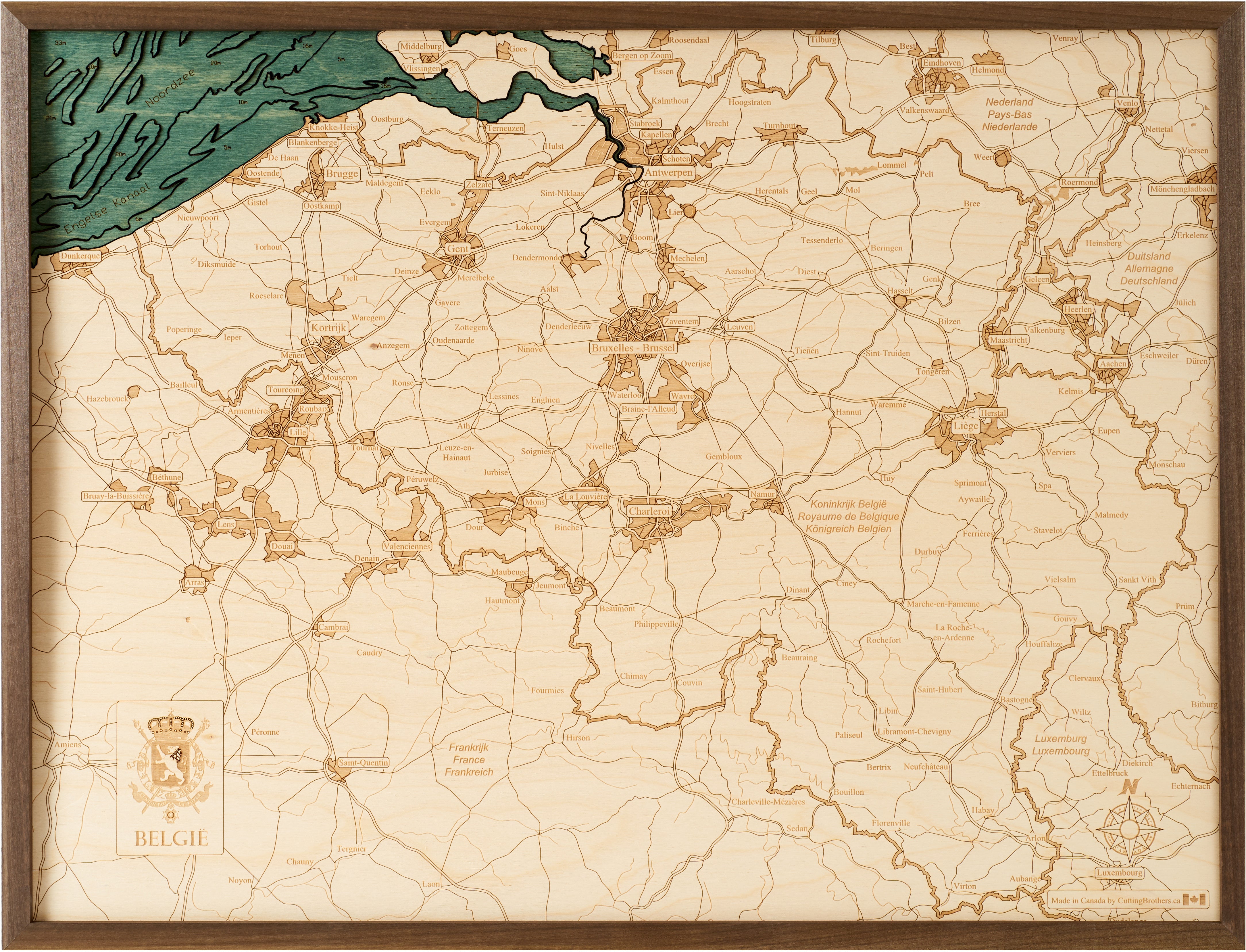 BELGIUM 3D WOODEN WALL MAP - Version L