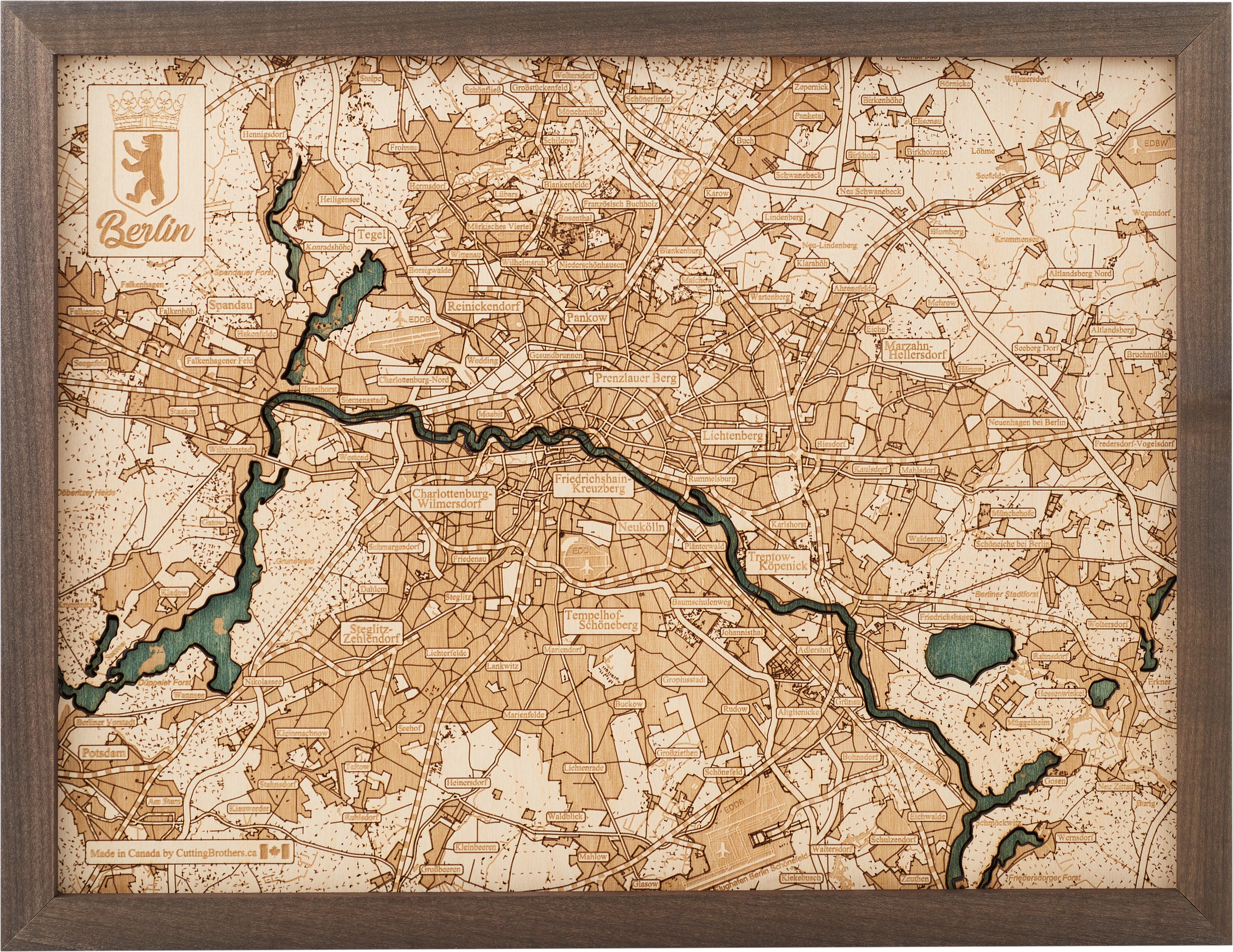 BERLIN 3D WOODEN WALL MAP - Version S