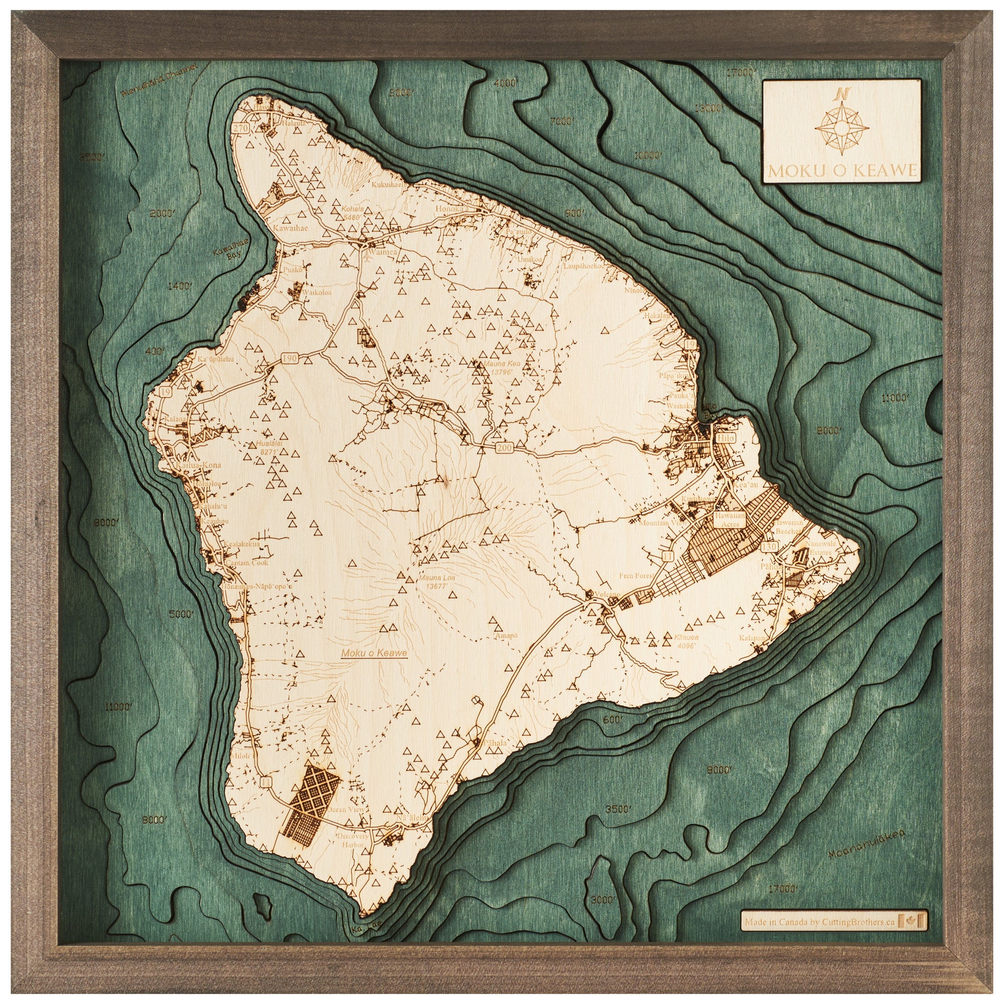 Big Island 3D WOODEN WALL MAP - Version S