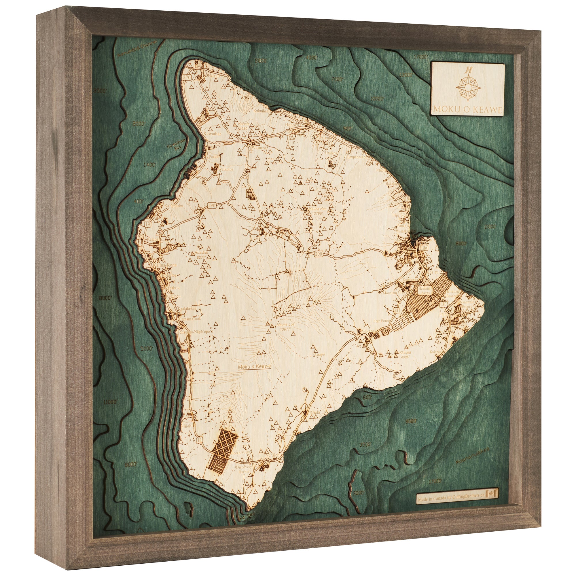 Big Island 3D WOODEN WALL MAP - Version S