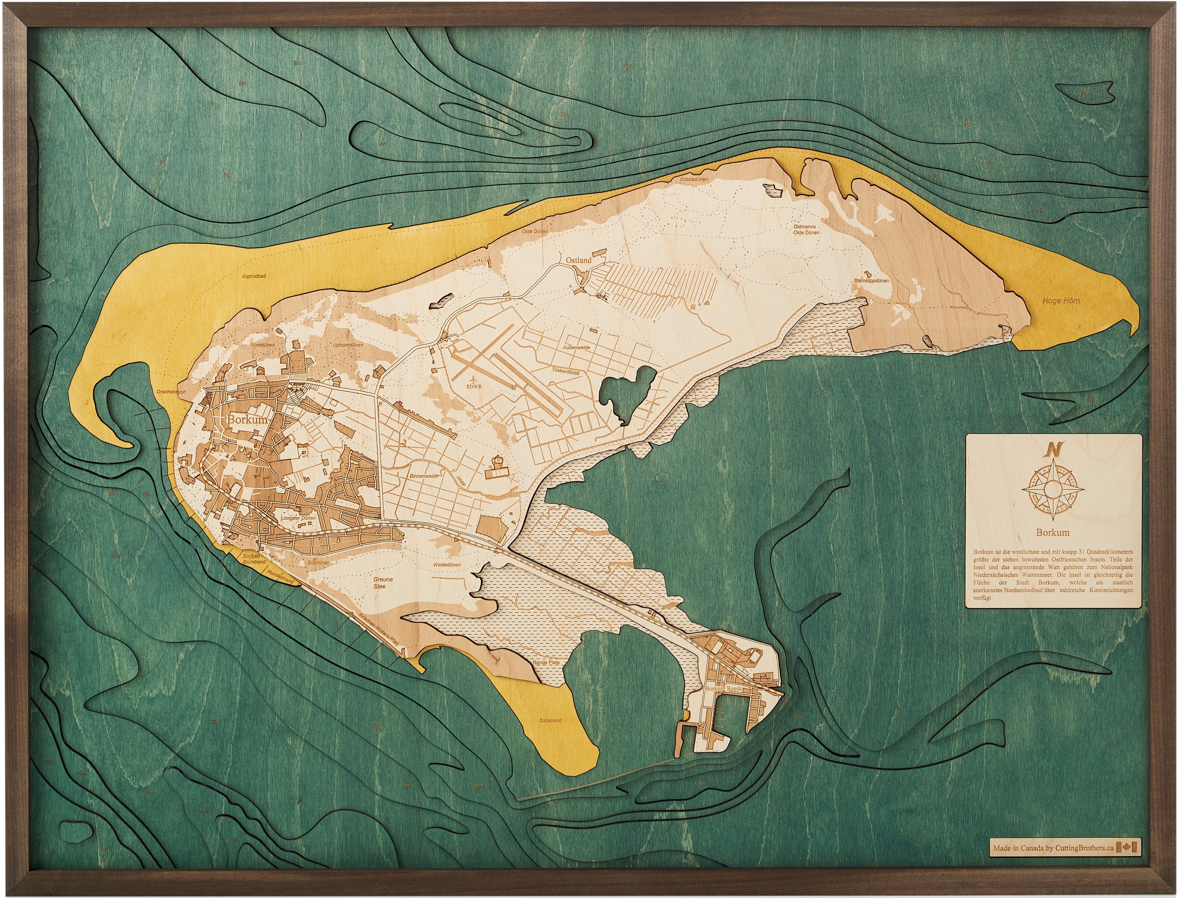 BORKUM 3D WOODEN WALL MAP - Version L