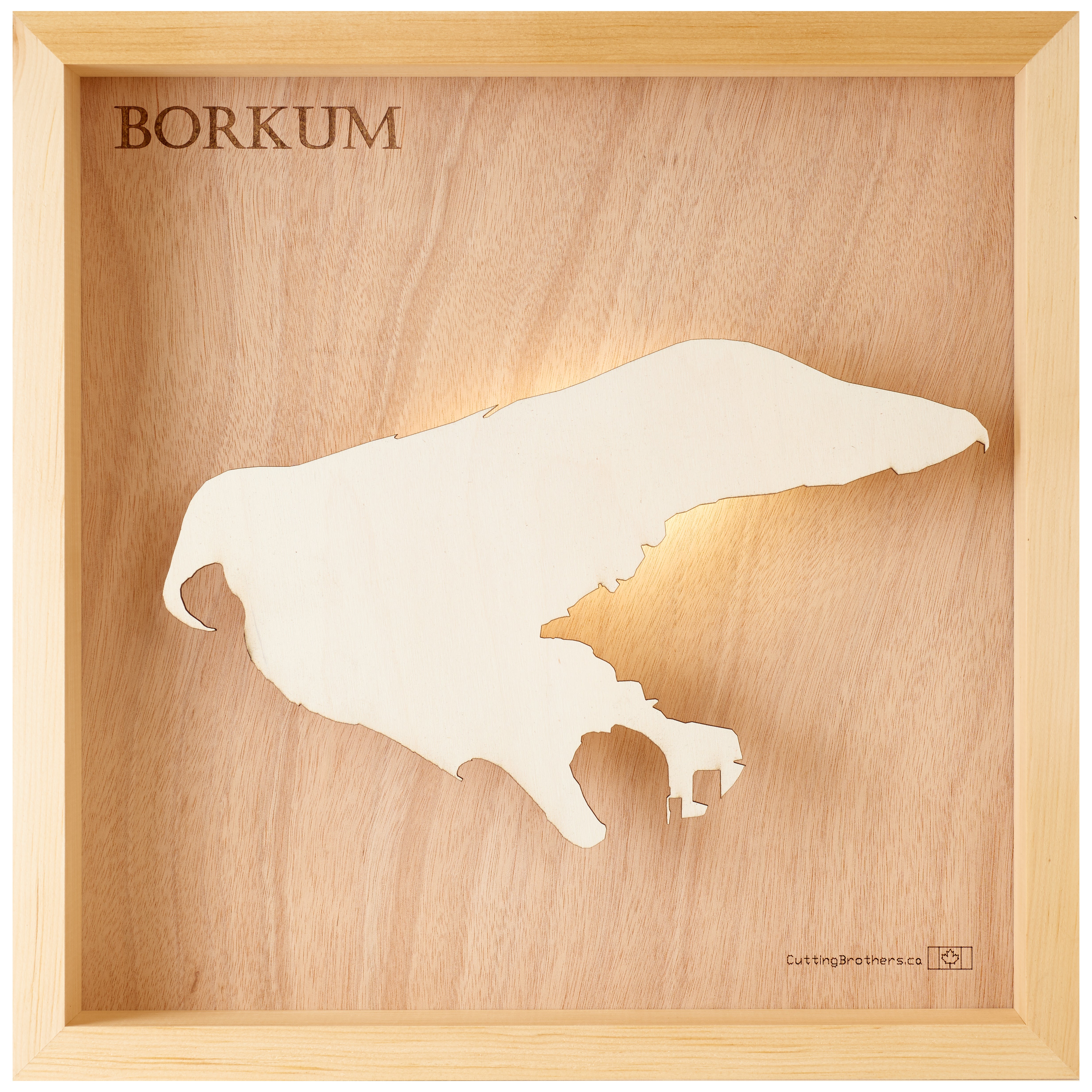 BORKUM LED LIGHT WOODEN WALL MAP - Version S