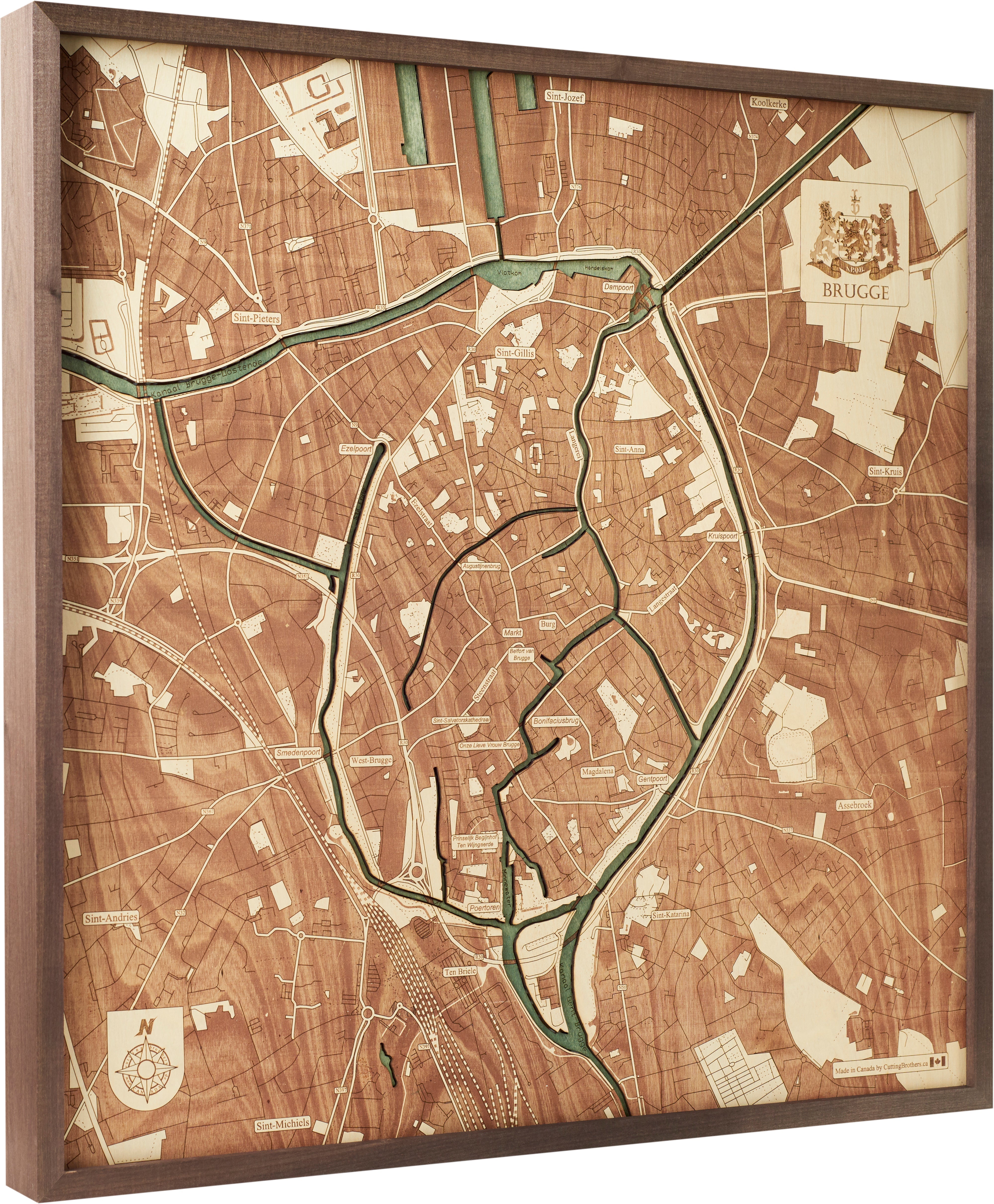 BRUGGE 3D WOODEN WALL MAP - Version L