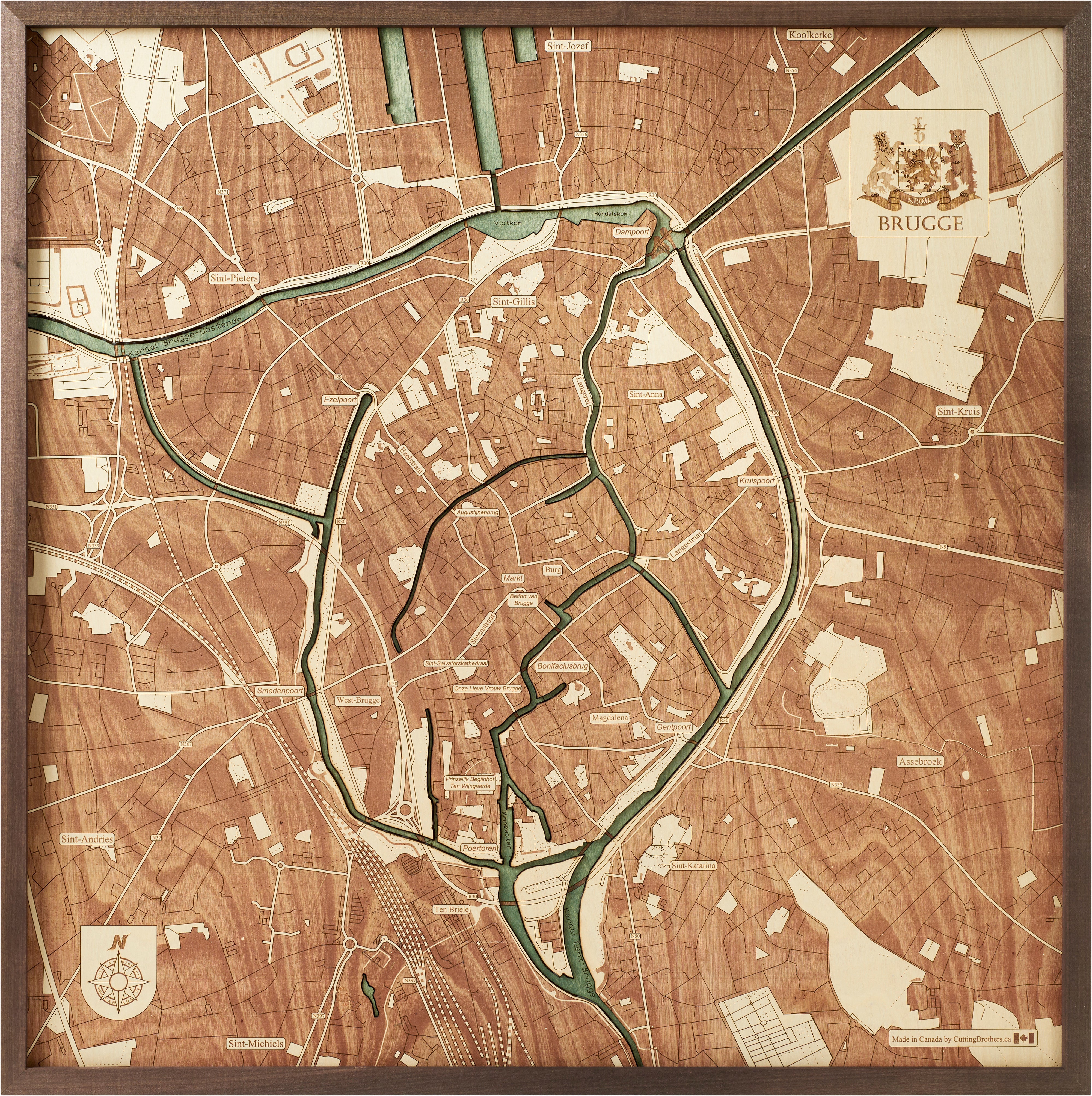 BRUGGE 3D WOODEN WALL MAP - Version L