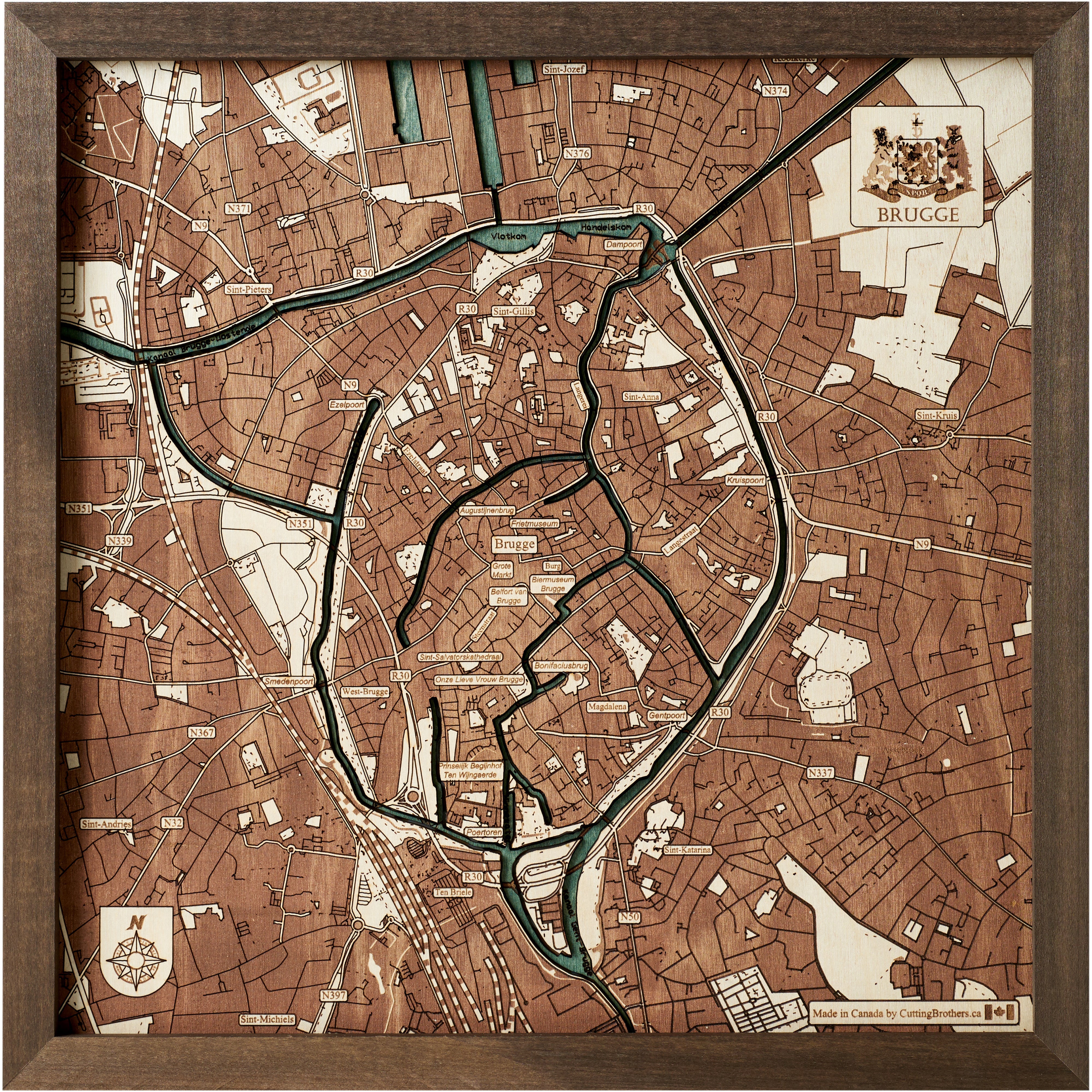 BRUGGE 3D WOODEN WALL MAP - Version S