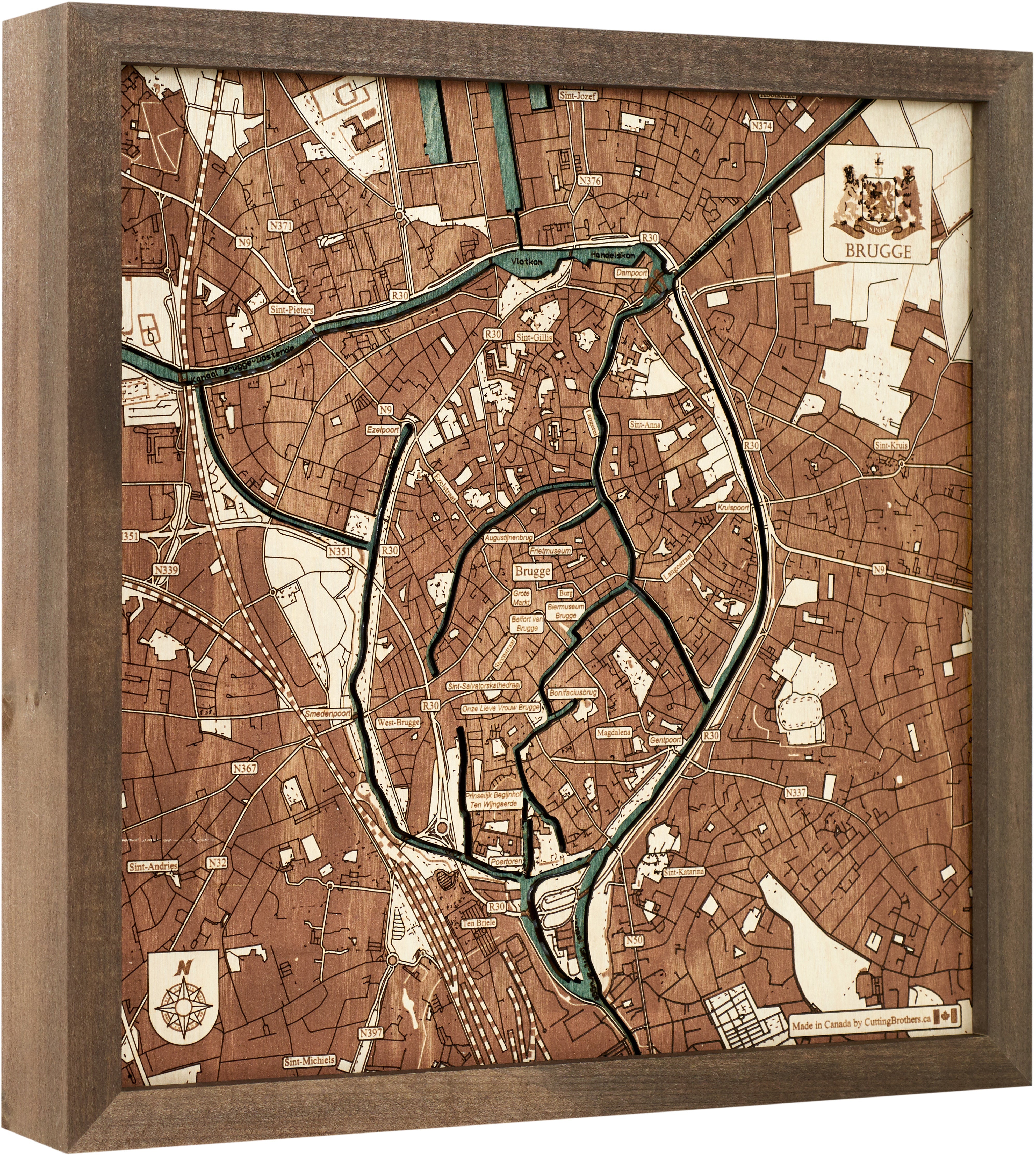 BRUGGE 3D WOODEN WALL MAP - Version S