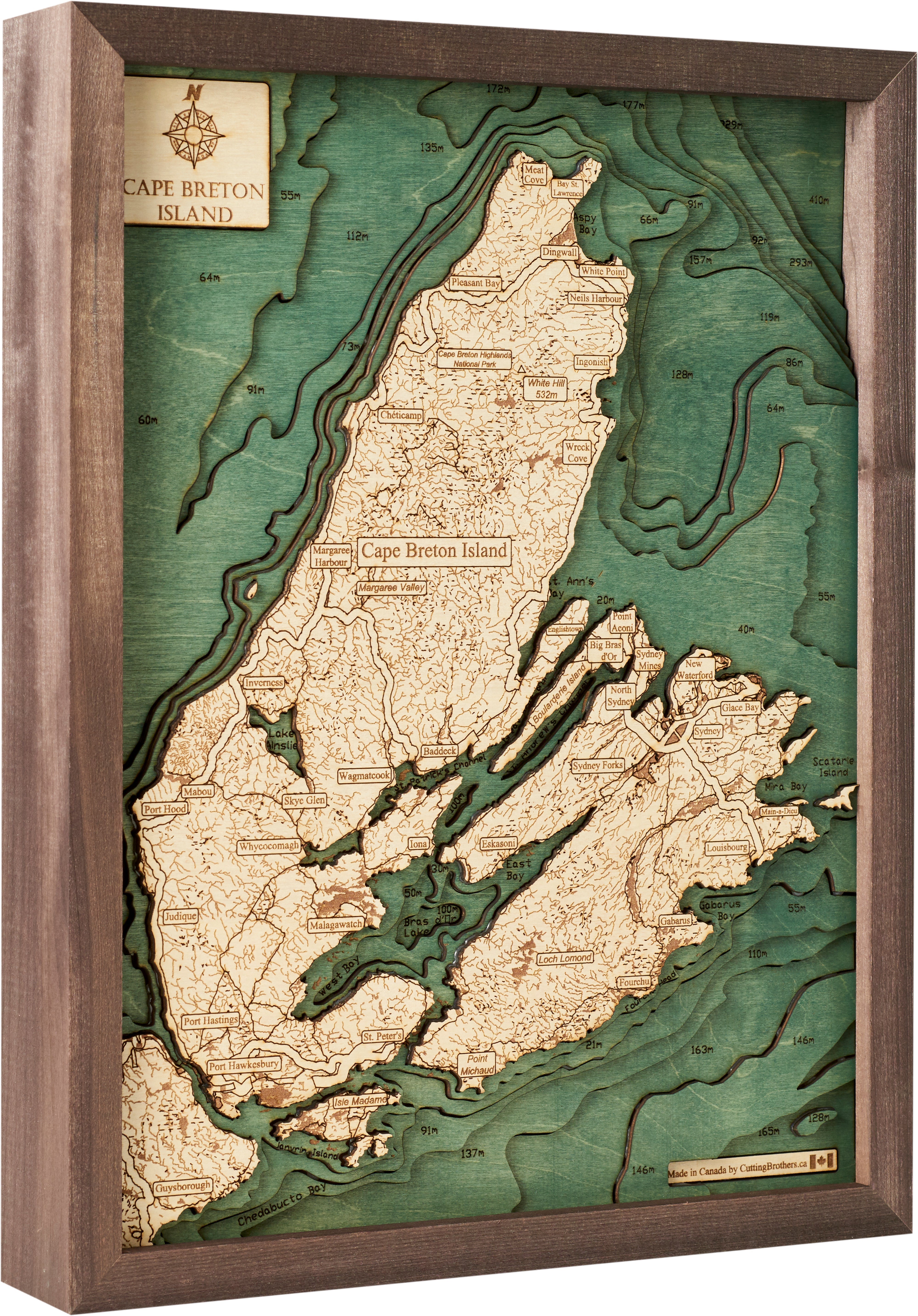 CAPE BRETON ISLAND 3D WOODEN WALL MAP - Version S