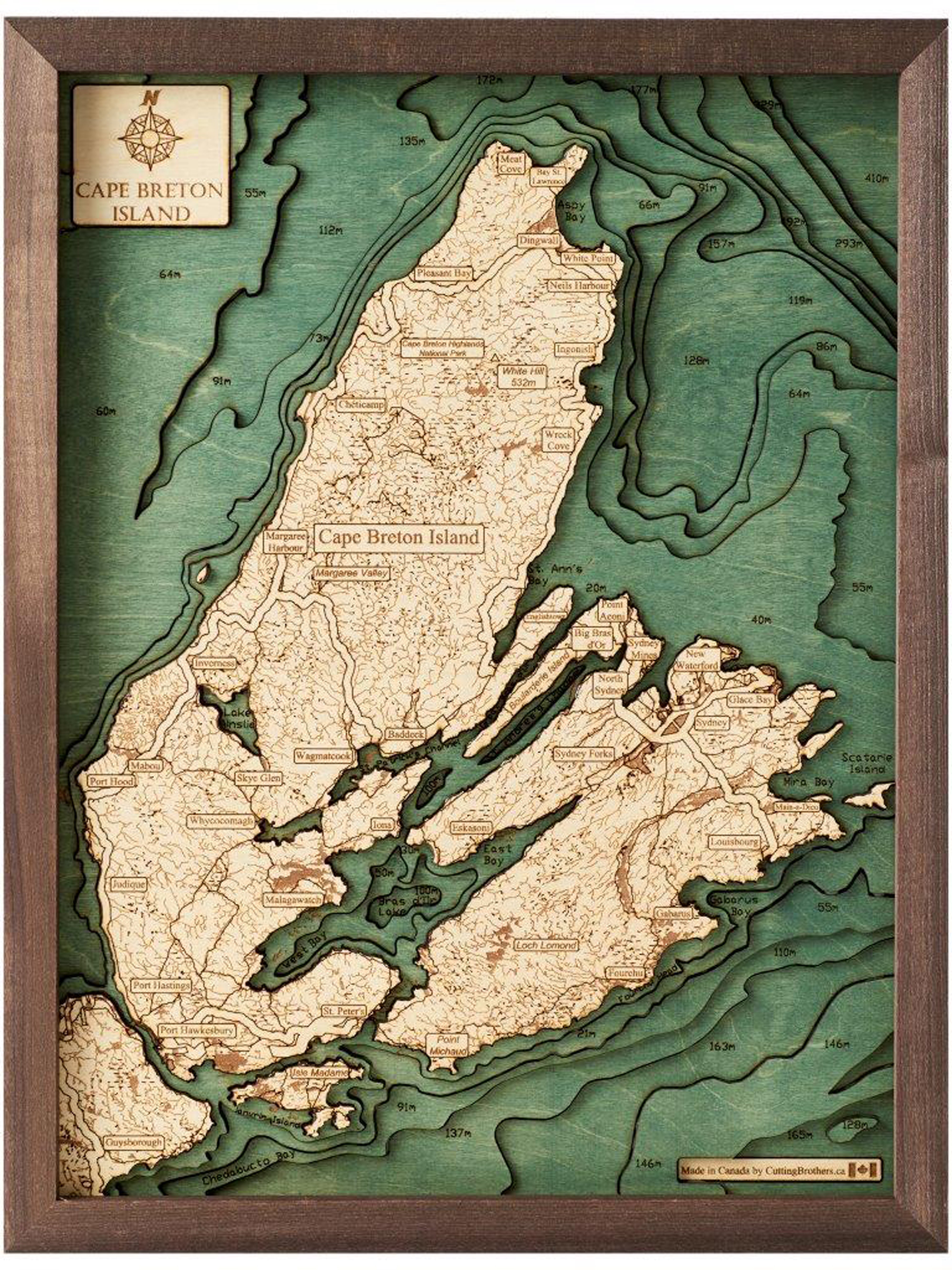 CAPE BRETON ISLAND 3D WOODEN WALL MAP - Version S