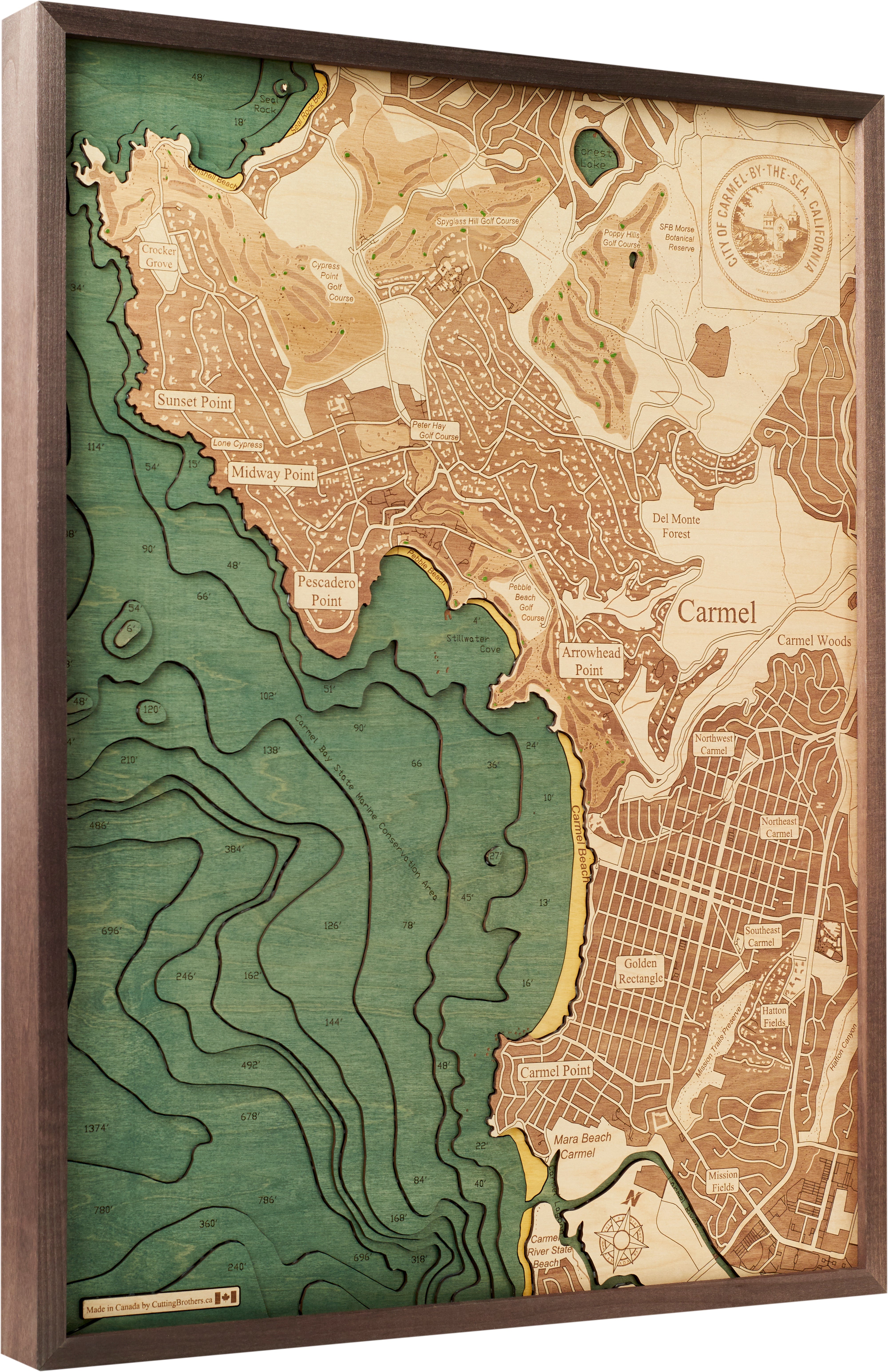 CARMEL BY THE SEA 3D WOODEN WALL MAP - Version L