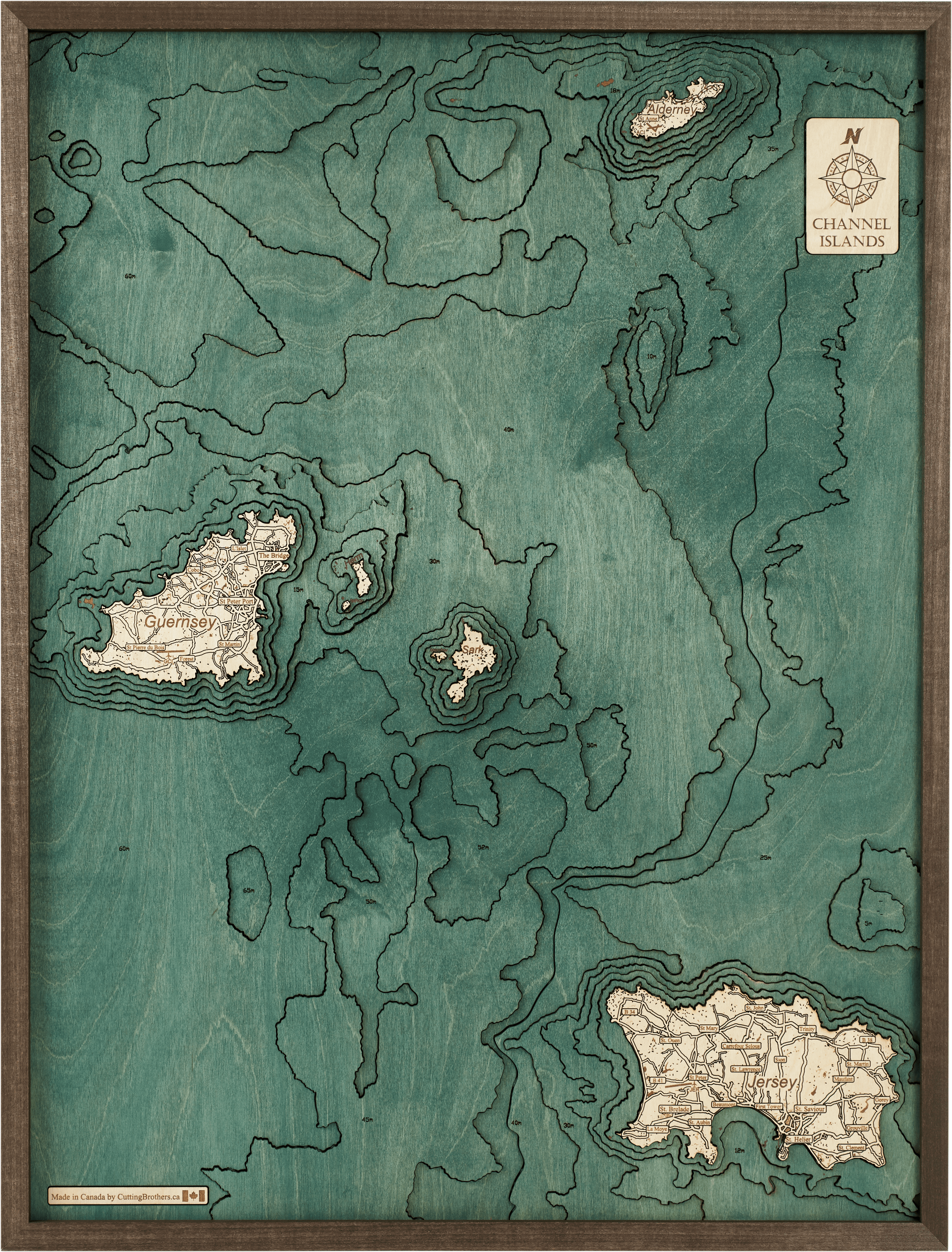 CHANNEL ISLANDS 3D WOODEN WALL MAP - Version L