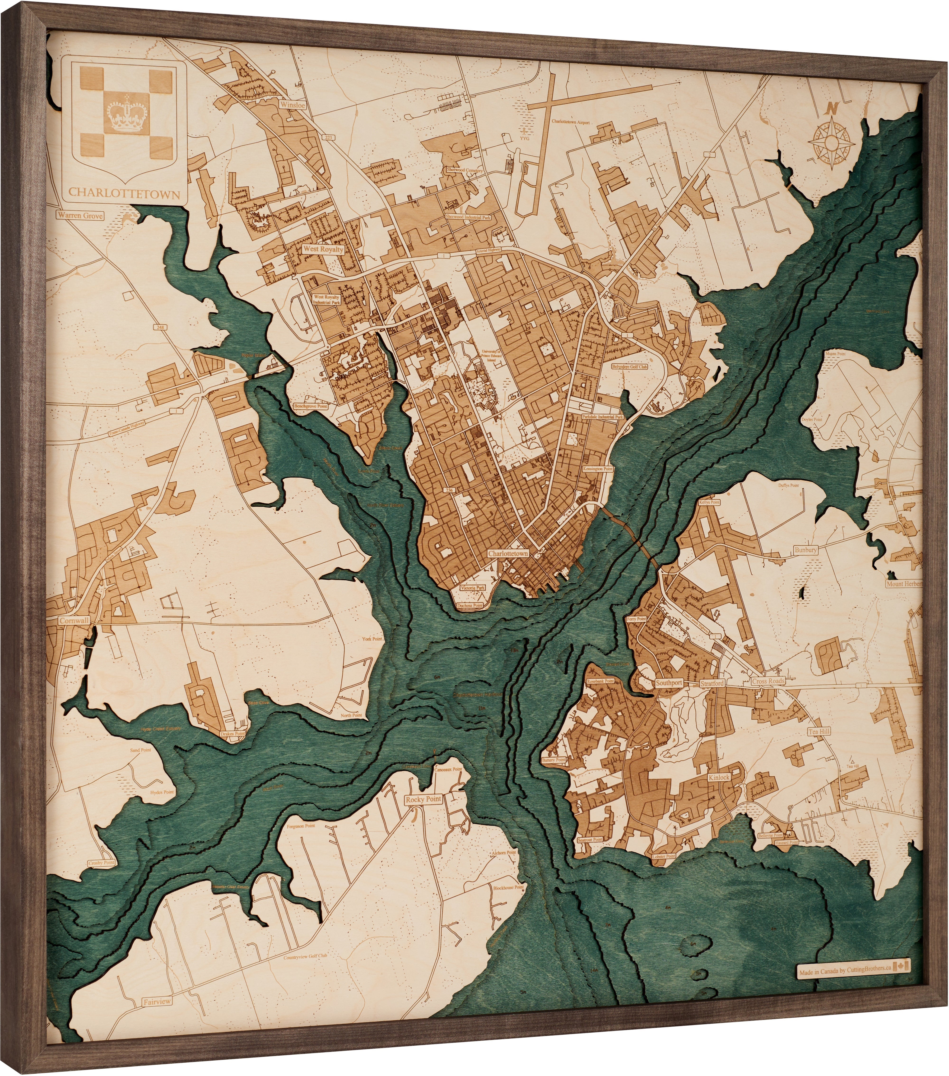 CHARLOTTETOWN 3D WOODEN WALL MAP - Version L