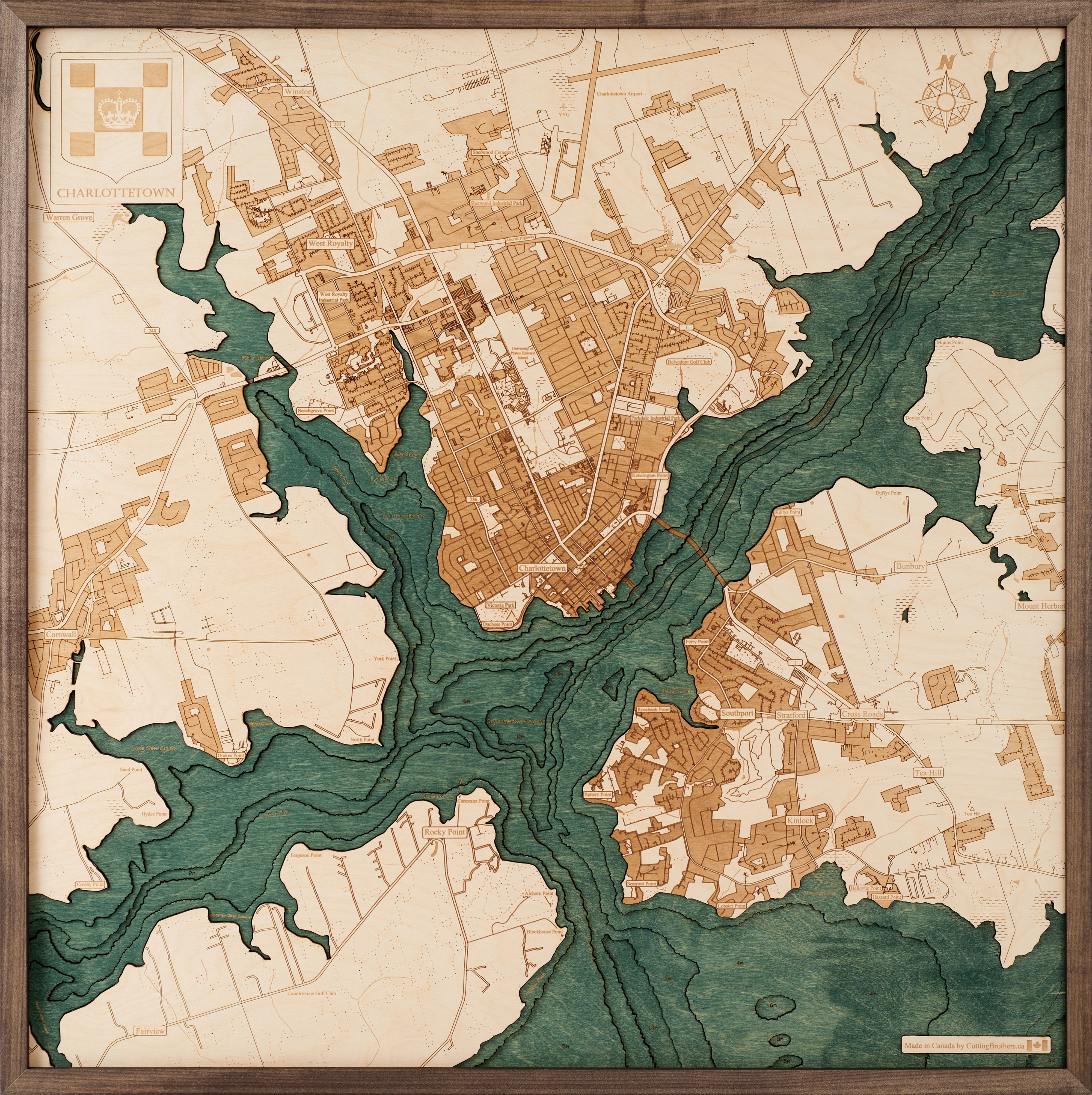 CHARLOTTETOWN 3D WOODEN WALL MAP - Version L