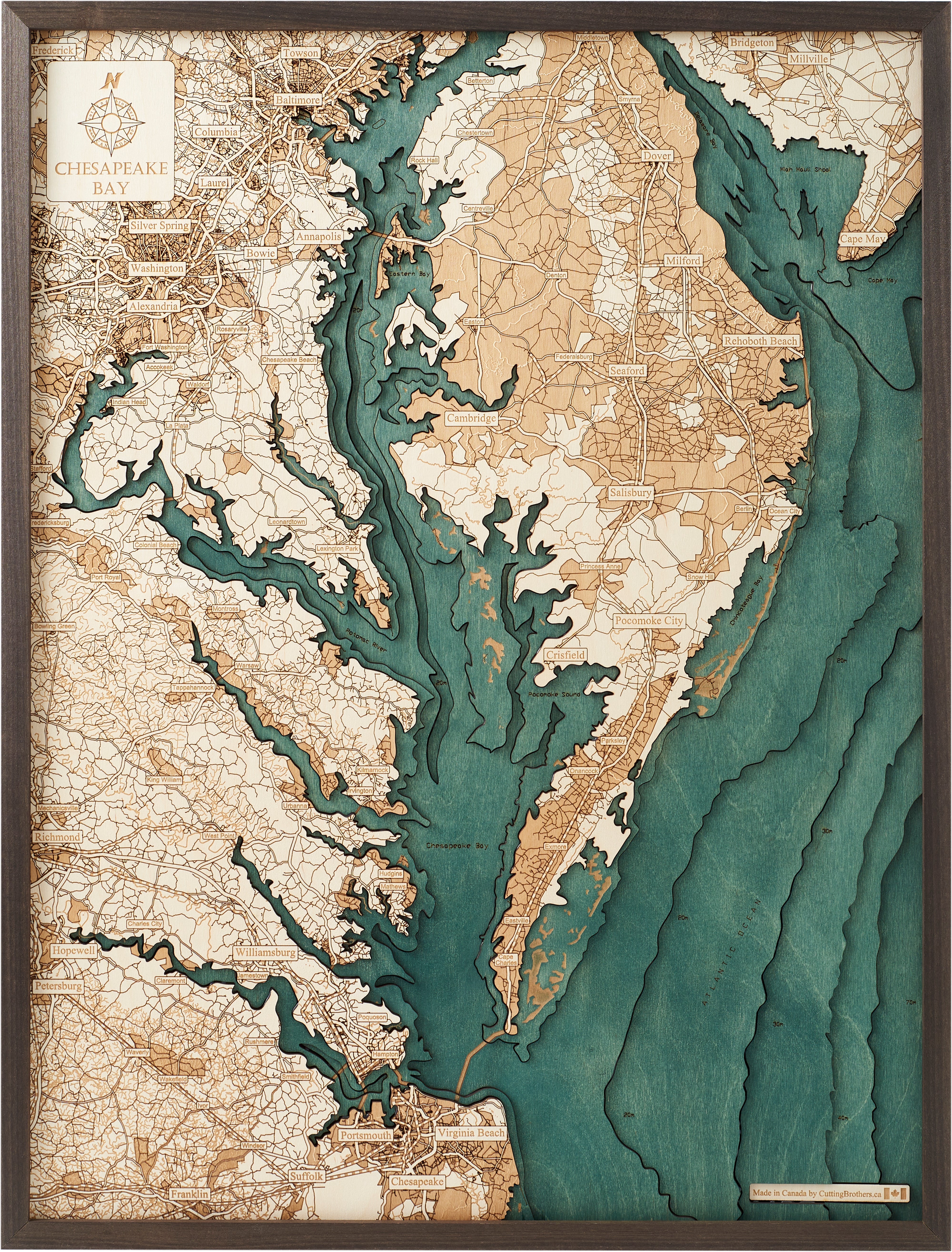 CHESAPEAKE BAY 3D WOODEN WALL MAP - Version L