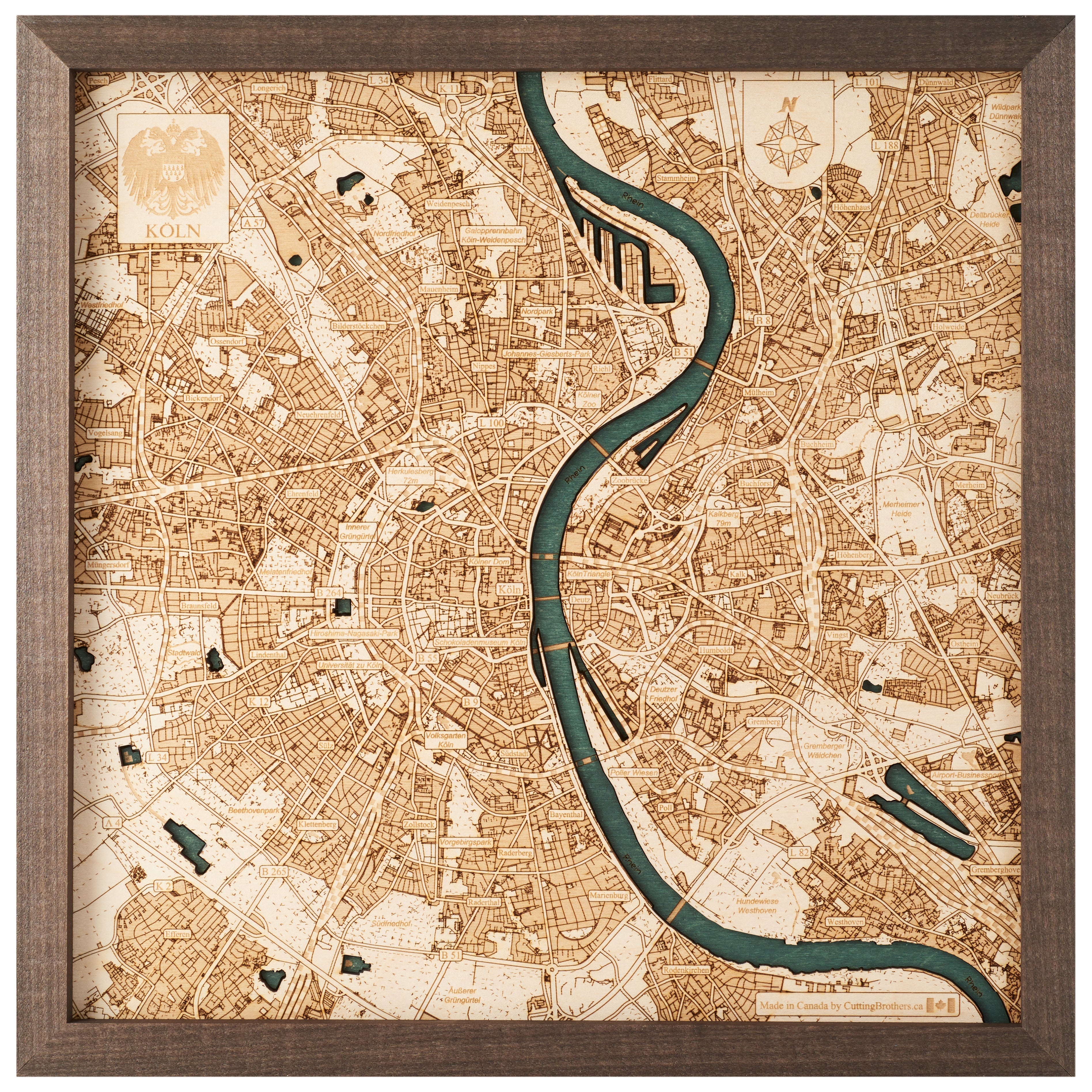 COLOGNE 3D WOODEN WALL MAP - Version S