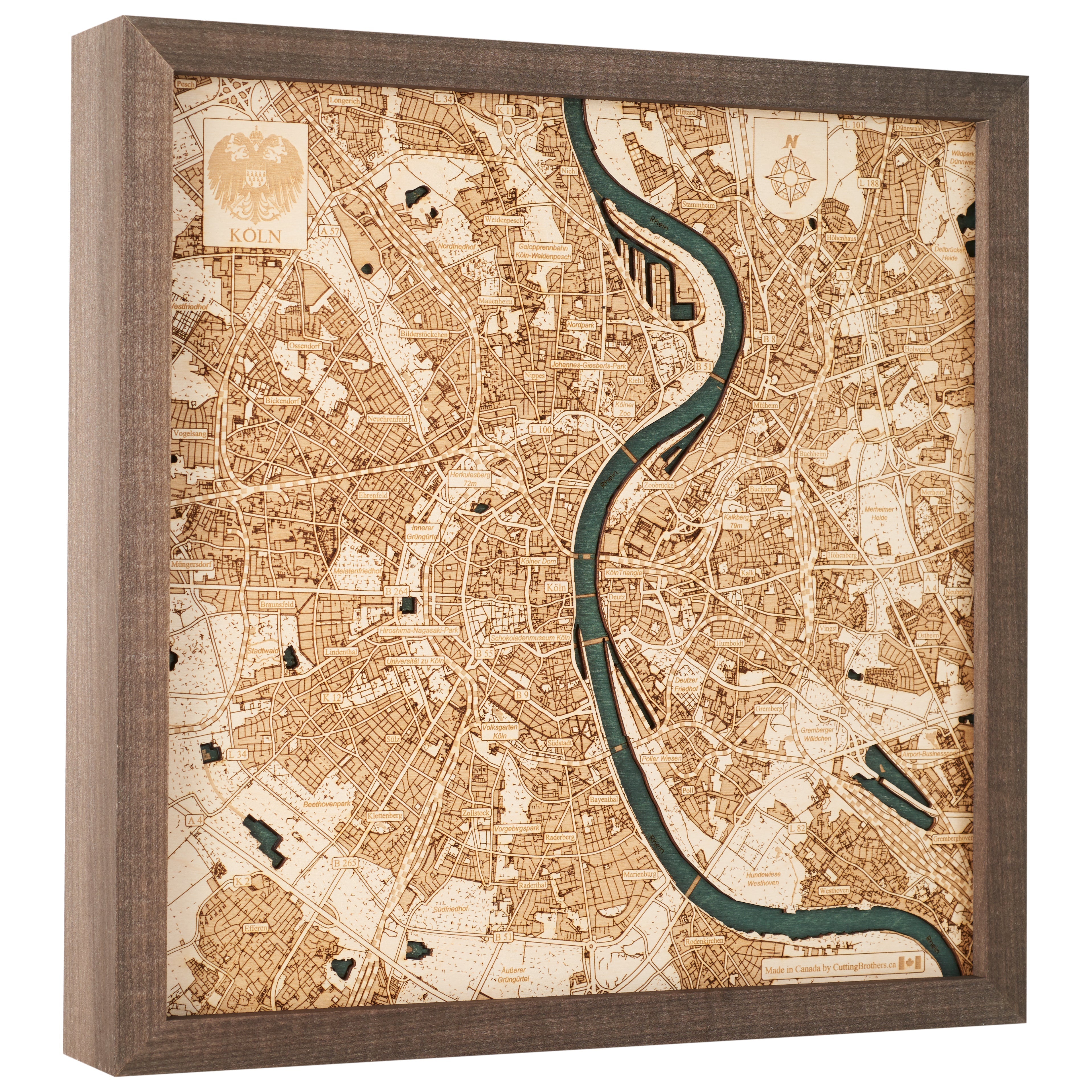 COLOGNE 3D WOODEN WALL MAP - Version S