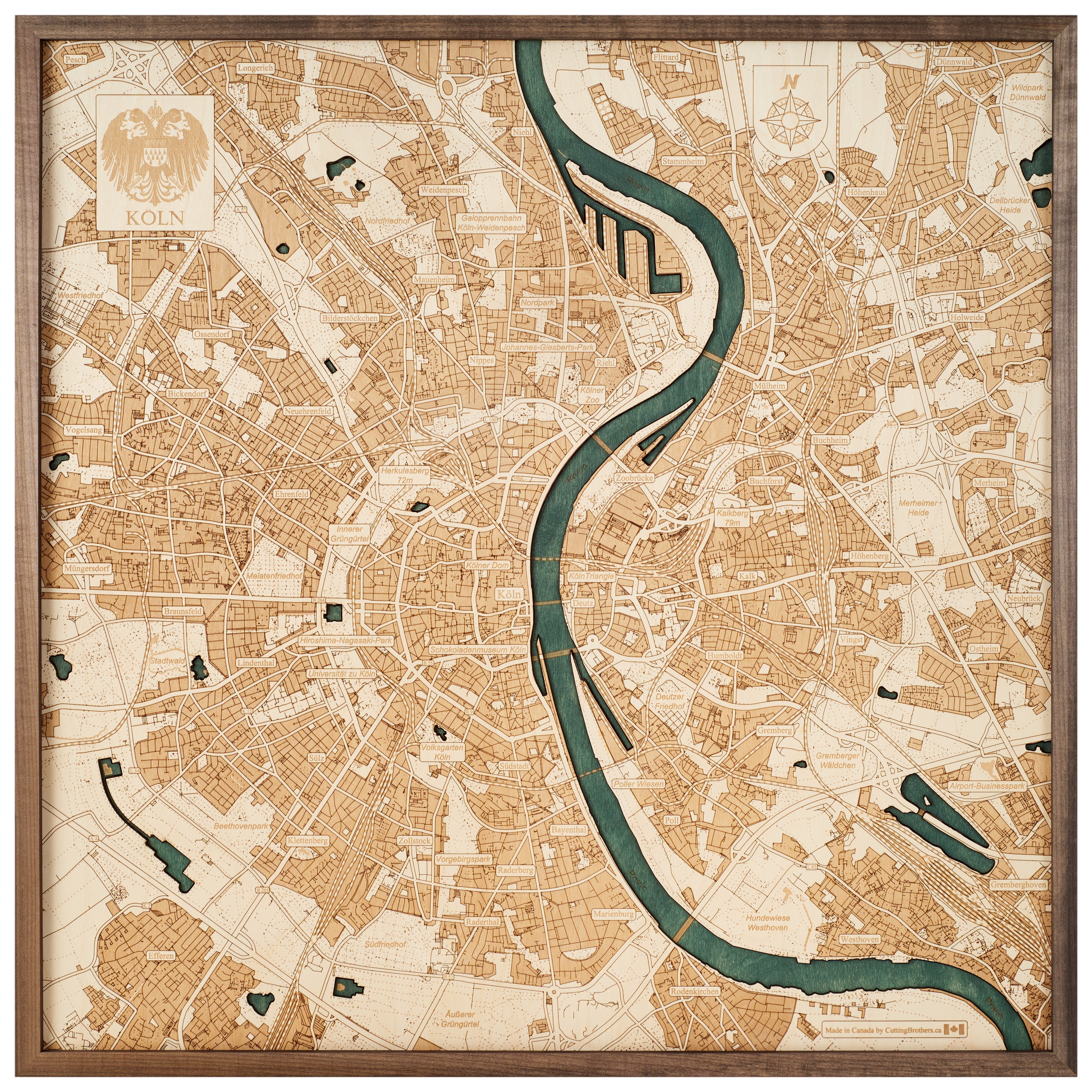 COLOGNE 3D WOODEN WALL MAP - Version L