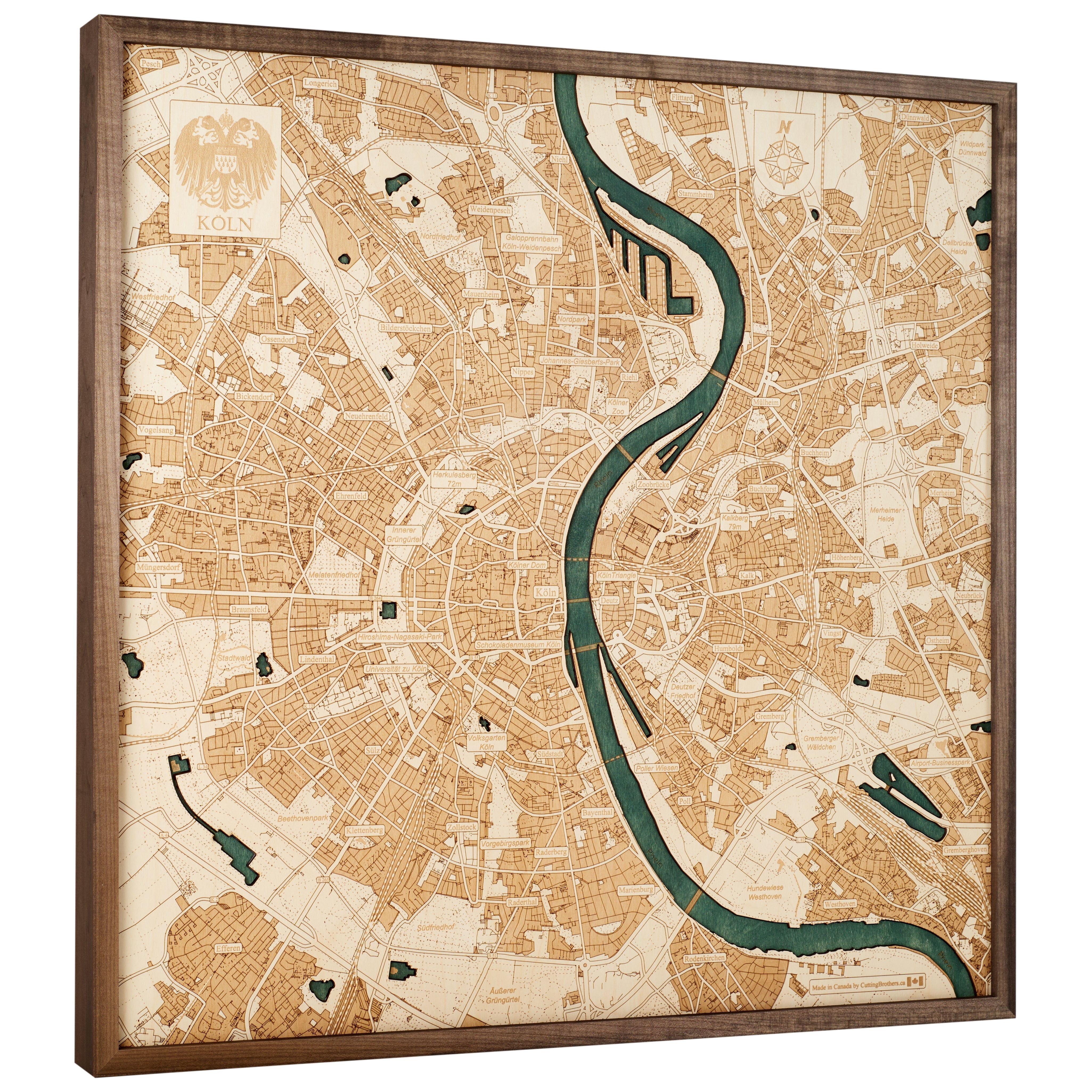 COLOGNE 3D WOODEN WALL MAP - Version L