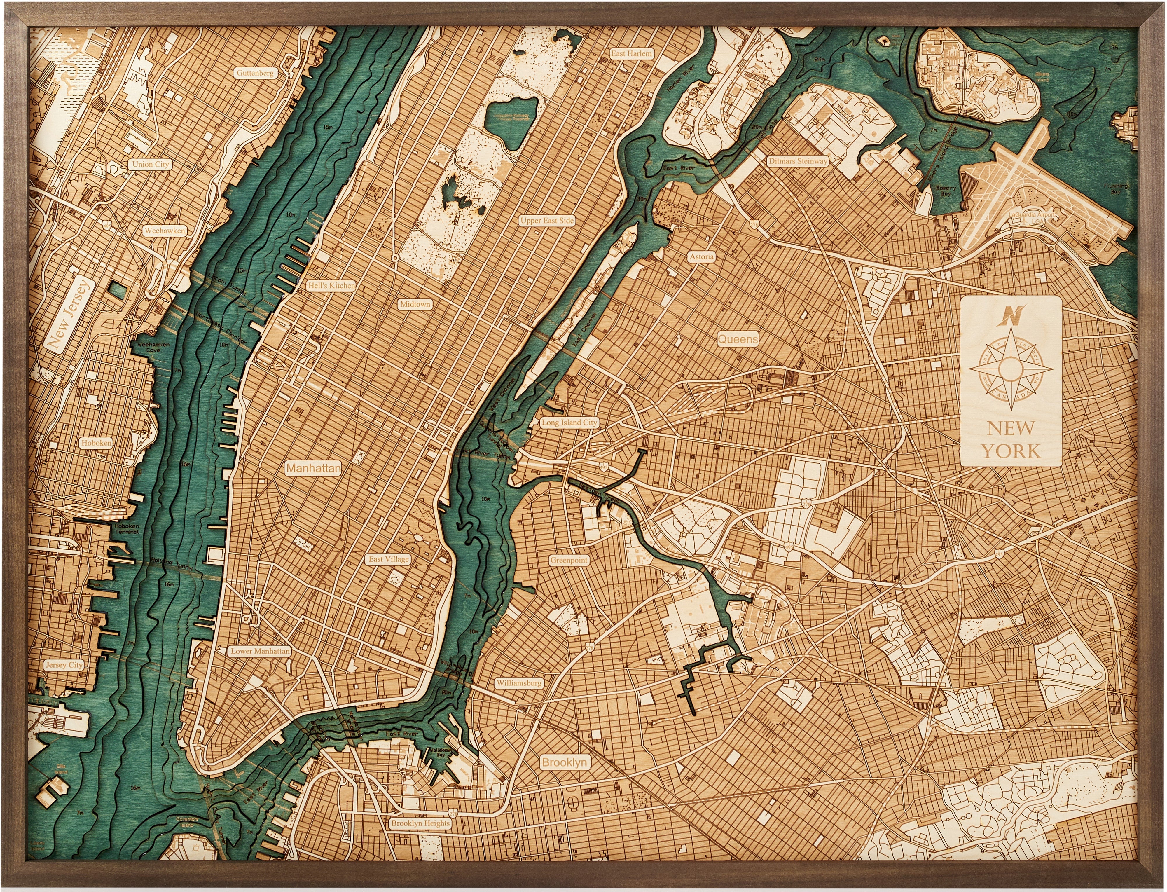 NEW YORK 3D WOODEN WALL MAP - Version L