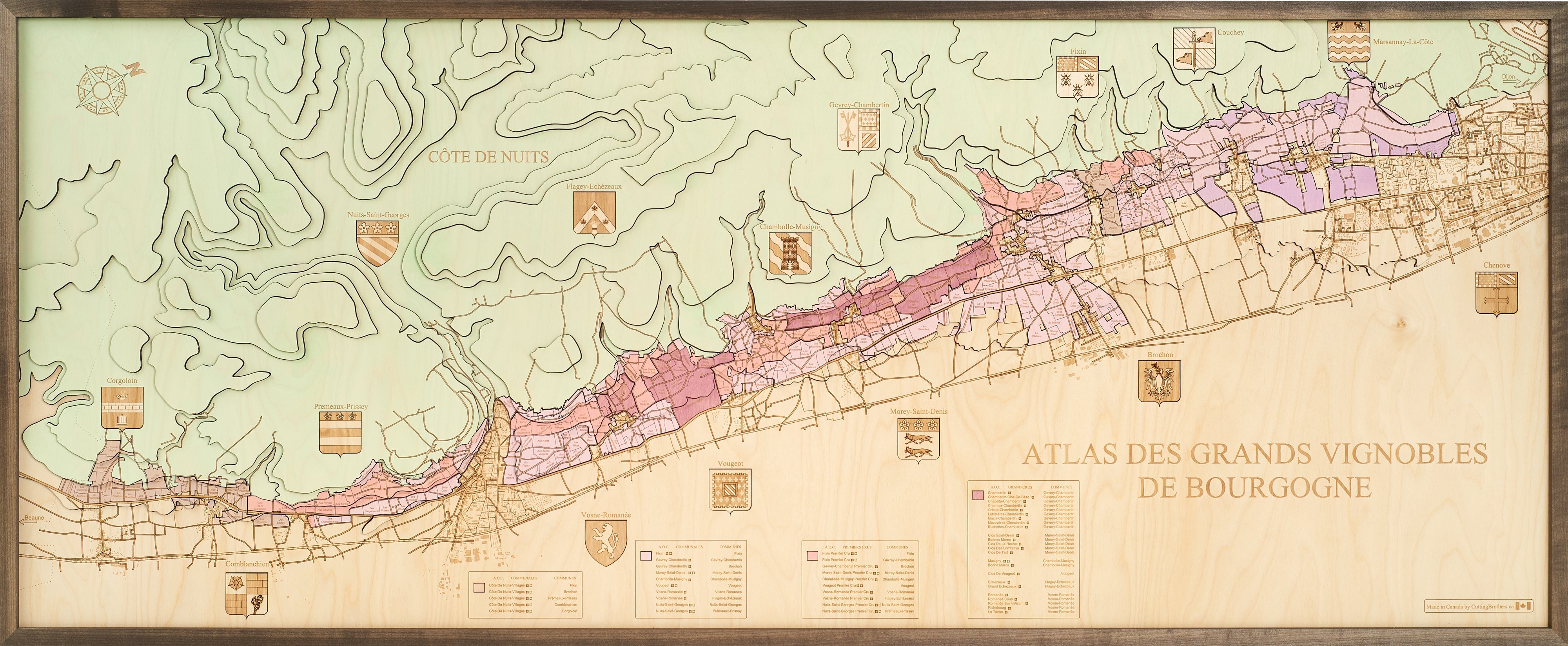 COTE DE NUITS 3D WOODEN WALL MAP - Version XXL