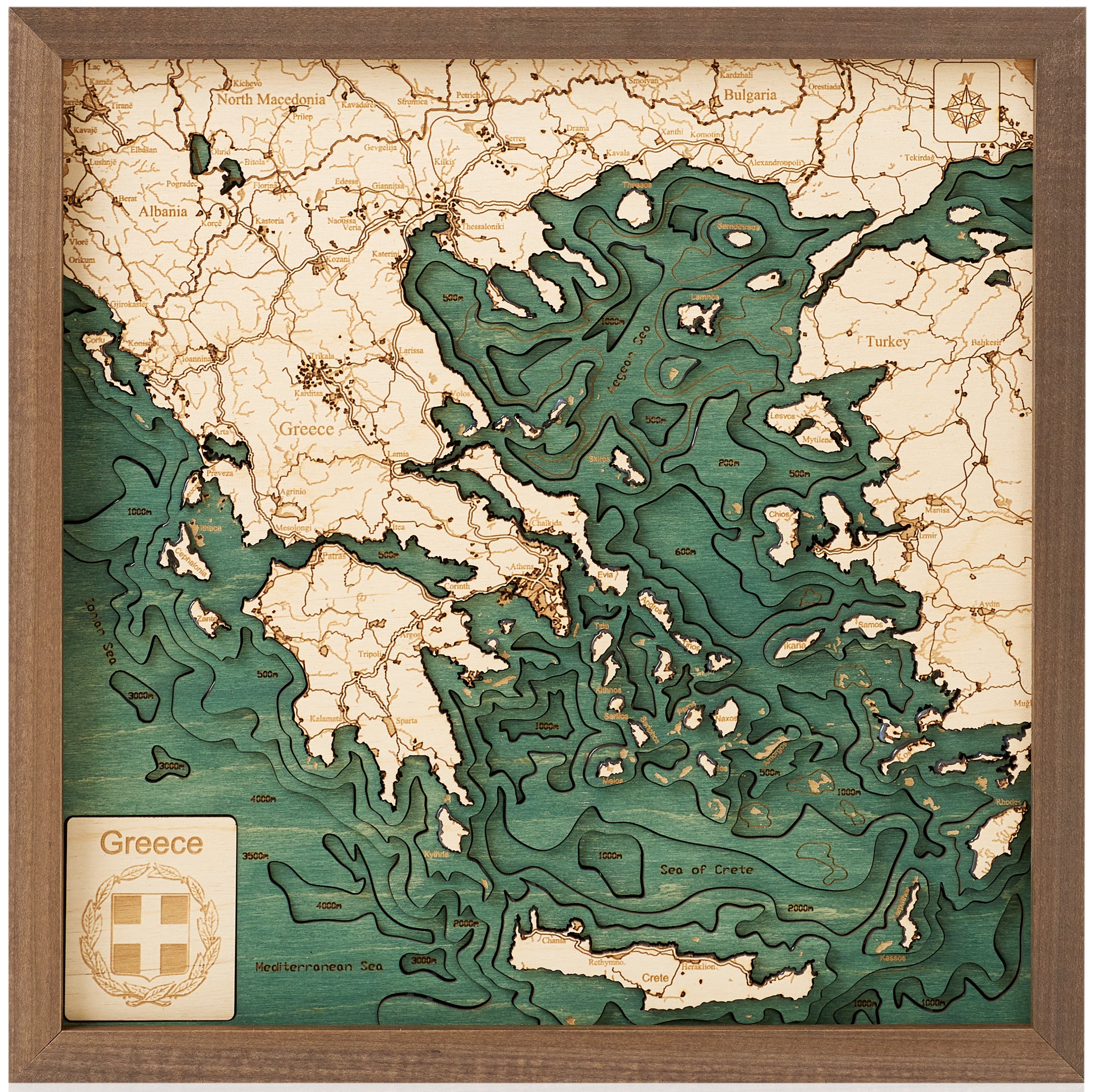 GREECE 3D WOODEN WALL MAP - Version S