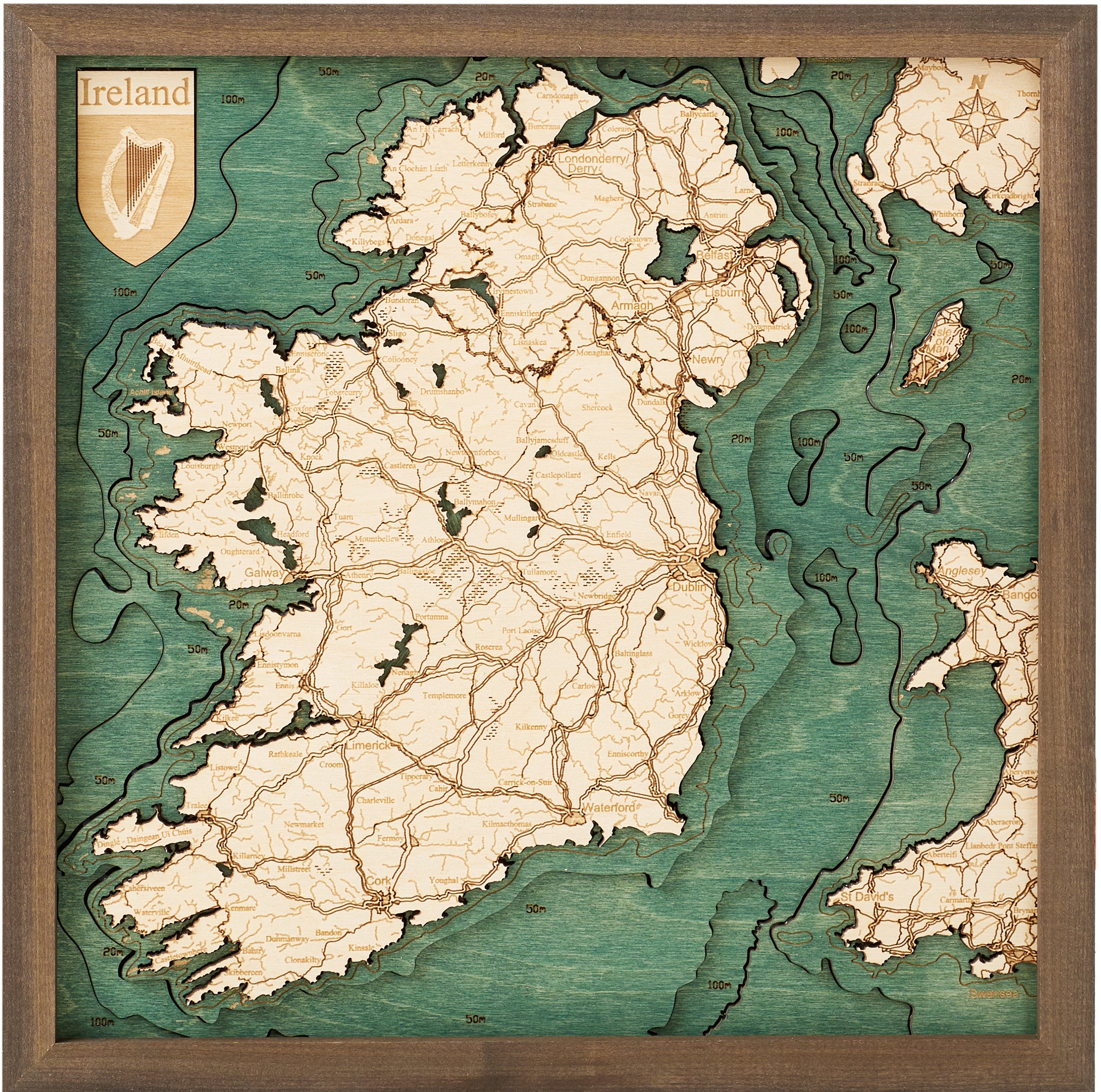 IRELAND 3D WOODEN WALL MAP - Version S