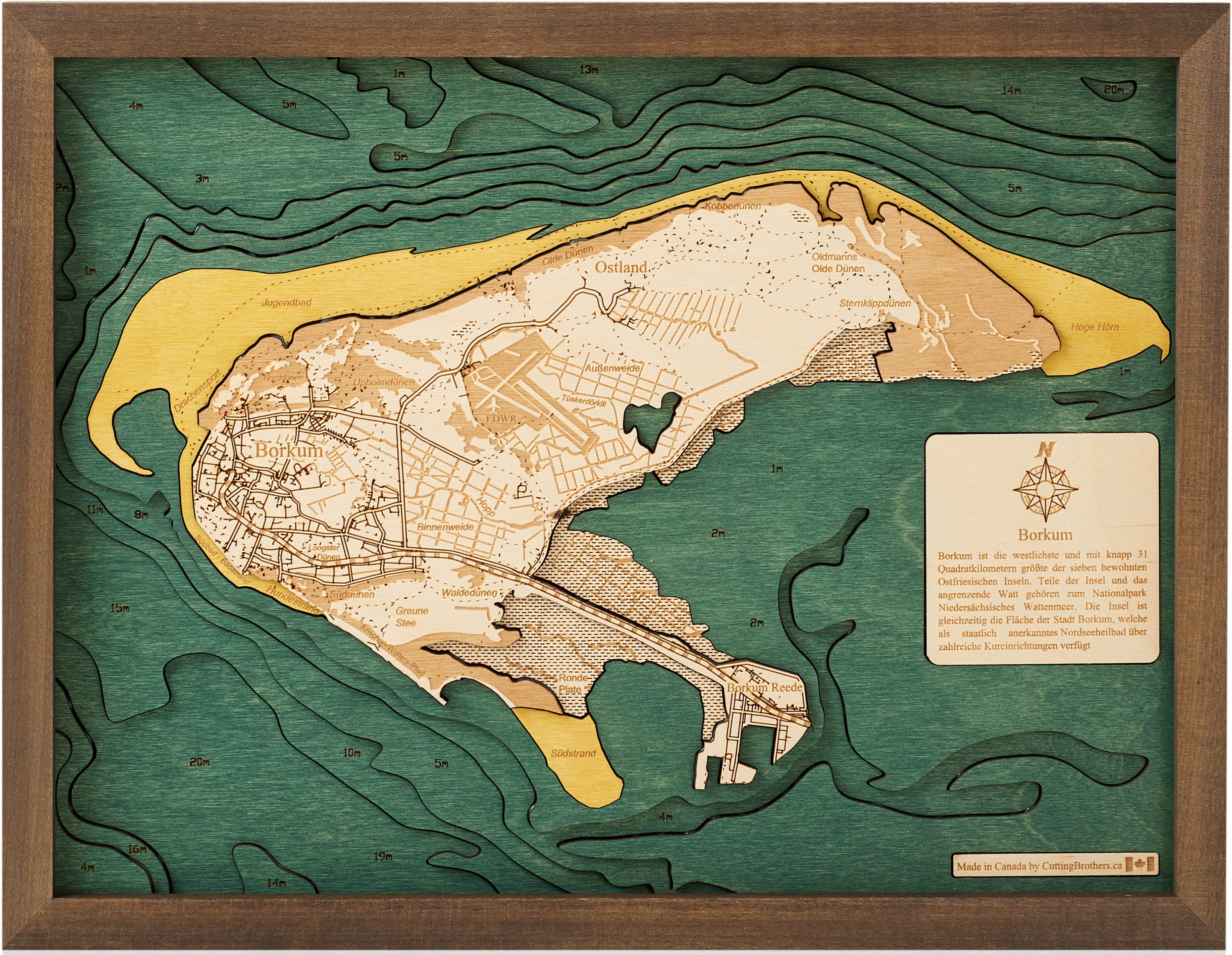 BORKUM 3D WOODEN WALL MAP - Version S