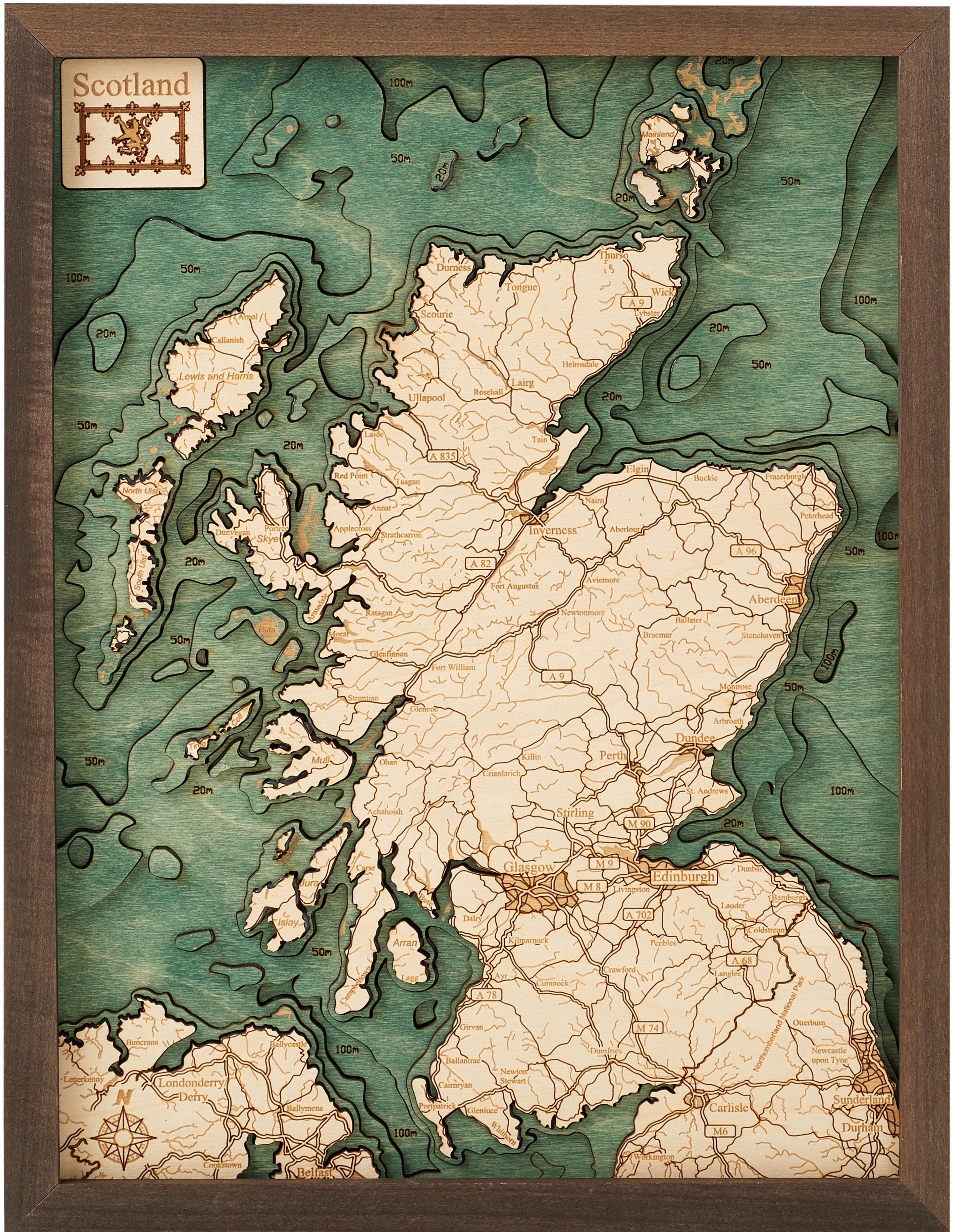 SCOTLAND (NO DISTILLERIES) 3D WOODEN WALL MAP - Version S