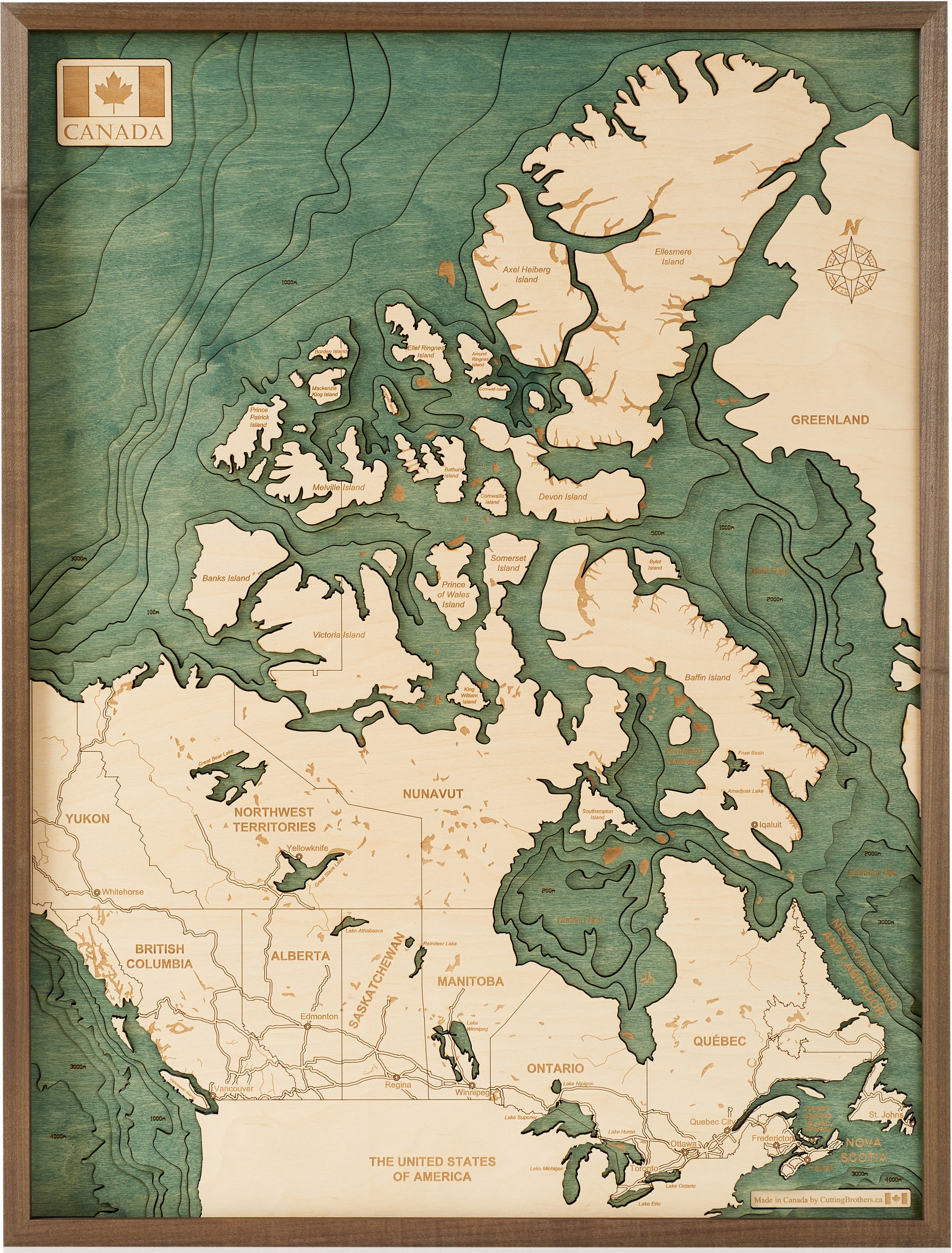 CANADA 3D WOODEN WALL MAP - Version L